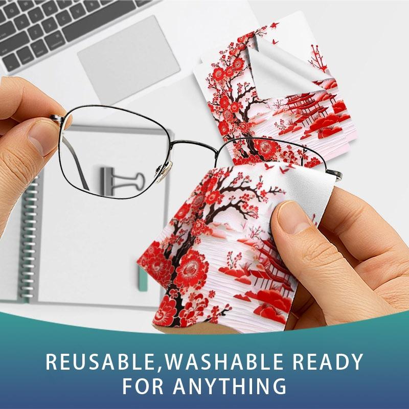 1/3/6/14pcs Red Plum & Pavilion Style Cleaning Cloth, Multiple Specifications Available, Single - Sided, Ideal for Camera Lenses, Eyeglasses, Home & Daily Use, Gentle & Effective Cleaning, Traditional Art - Inspired Design