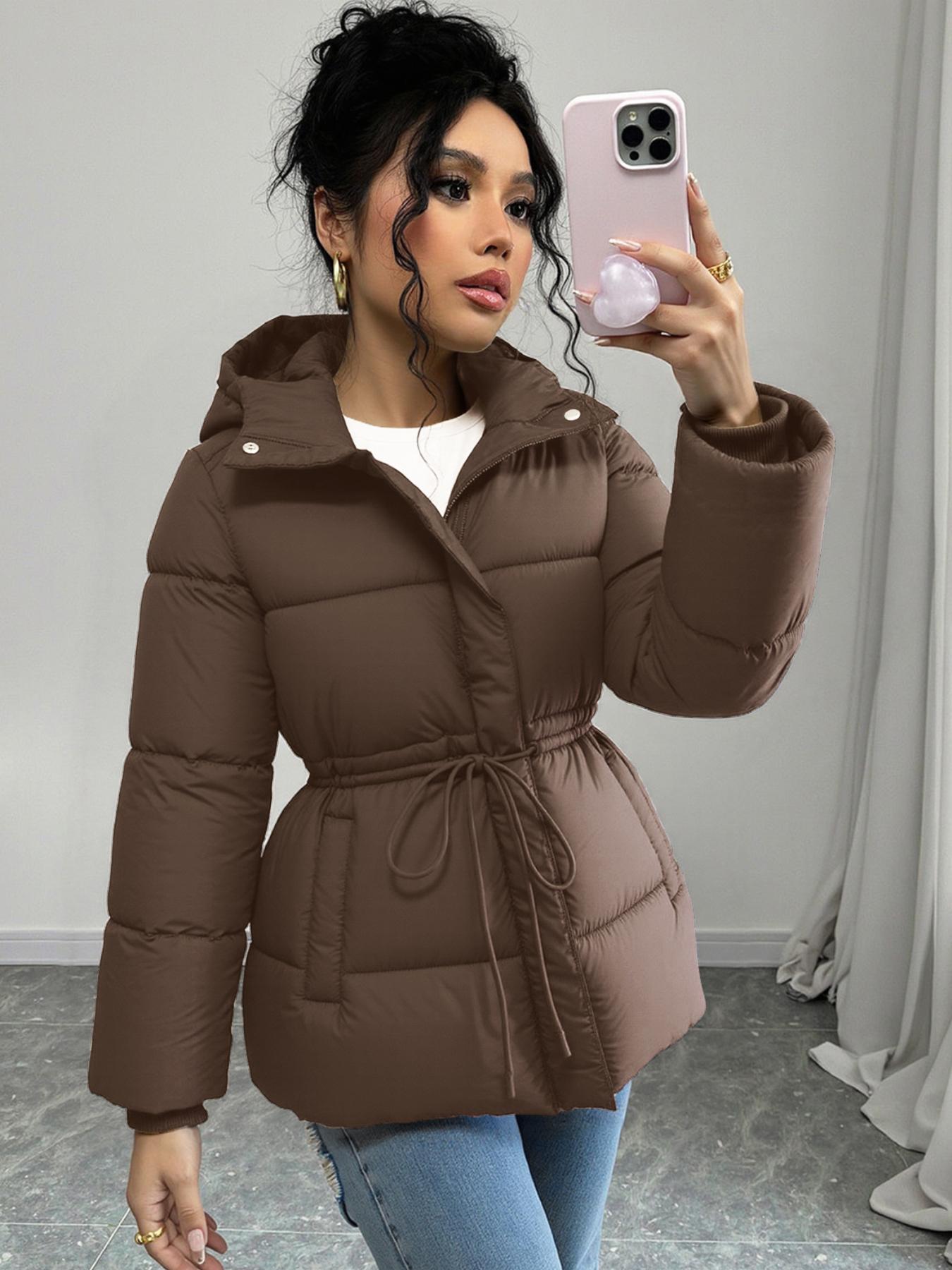 Women's Fashion Thickened Hooded Jacket, Waist-Centered Long Warm Coat for Outdoor Activities & Winter Travel