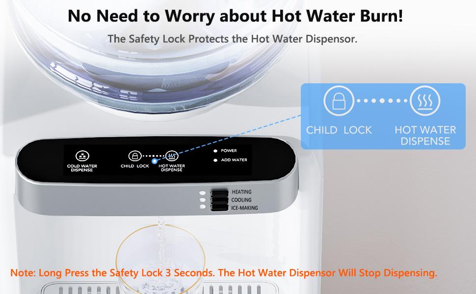 COWSAR Water Dispenser with Ice Maker Function, Top Loading Hot and Cold Water Cooler for 5 Gallon Bottle - Includes Child Safety Lock - Water Machine for Home, Office, Garage - White