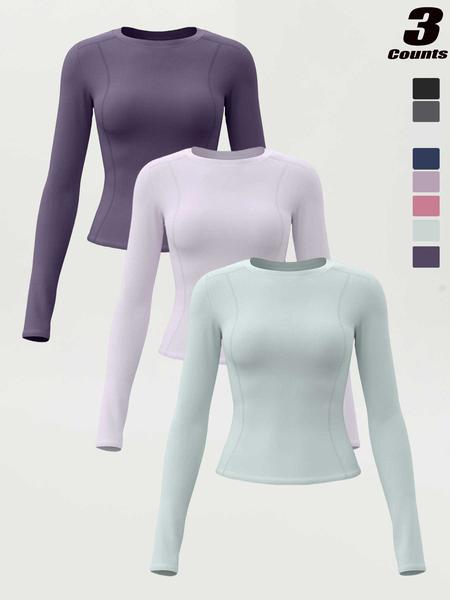 New Spring Autumn Women's Slim-Fit Long Sleeve T-Shirt, Casual Round Neck Yoga Top, Running Fitness Shirt, Athletic Yoga Shirts, All Seasons Wear