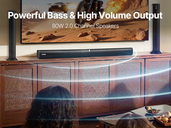 fathersdaygift  VEVOR Sound Bar for Smart TV, 2.0 Channel, 32-Inch 2 in 1 Detachable Soundbar TV Speakers, with Bluetooth HDMI AUX USB Connection, Remote Control, 80W Surround Sound System, for Home Theater Audio