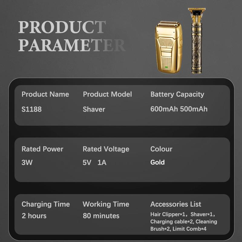 Men's Electric Razor 2-in-1 - Gold Trimmer & Shaver, USB Rechargeable for Precision Sideburn & Facial Grooming - Portable Travel Design - Perfect Father's Day Gift