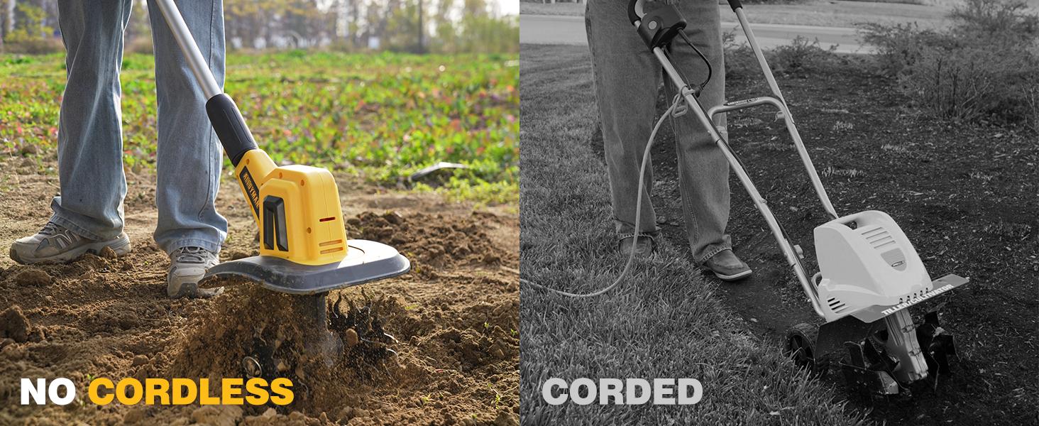 Alloyman 20V Cordless Tiller Cultivator, 360RPM Electric Garden Tiller, with 2 * 2.0Ah Batteries & Charger, 9In Tilling Width and 6.6In Depth Garden Rototiller for Lawn/Gardening/Soil Cultivation, Gifts for Perfect Christmas and New Year Idea Alloyman 20V Cordless Tiller Cultivator, 360RPM Electric Garden Tiller, with 2 * 2.0Ah Batteries & Charger, 9In Tilling Width and 6.6In Depth Garden Rototiller for Lawn/Gardening/Soil Cultivation, Gifts for Perfect Christmas and New Year Idea