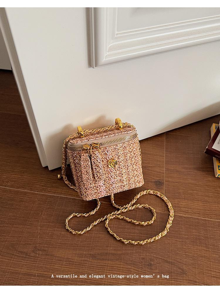 Korean Style Tweed Box Crossbody Bag | Elegant Light Luxury Shoulder Purse | Versatile Chic Handbag for Women