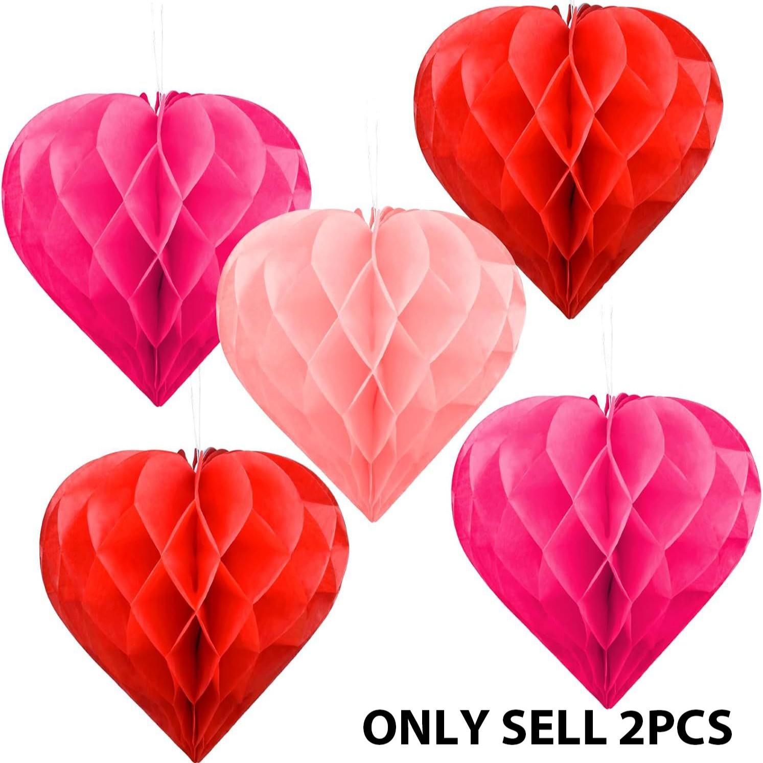 Two-Pack Heart Honeycomb Balls, Birthday Party Decorations, Wedding Event Setup, Festive Paper Flower Balls, Paper Lanterns