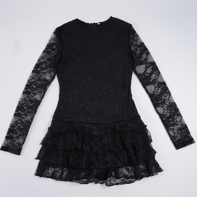 Elegant Lace Mini Dress for Women, Sexy Polka Dot Split Thigh Design, Slim-Fitting A-Line Cake Skirt, Sleeveless Gothic Style