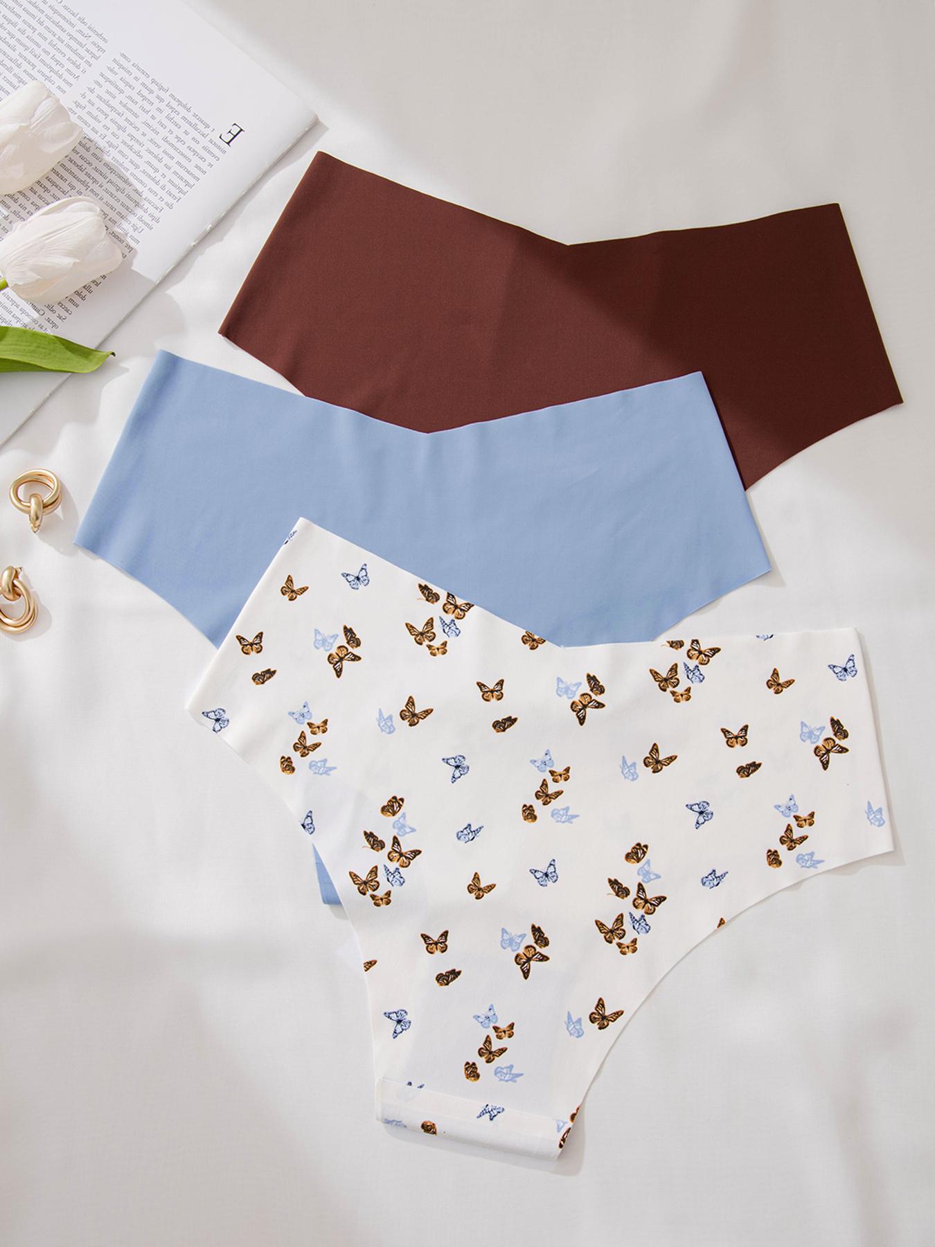 Women's 3pcs Butterfly Print Thong Set, Soft Comfy Breathable Seamless Panty for Daily Wear, Fashion Breathable Underwear, Women's Underwear for All Seasons