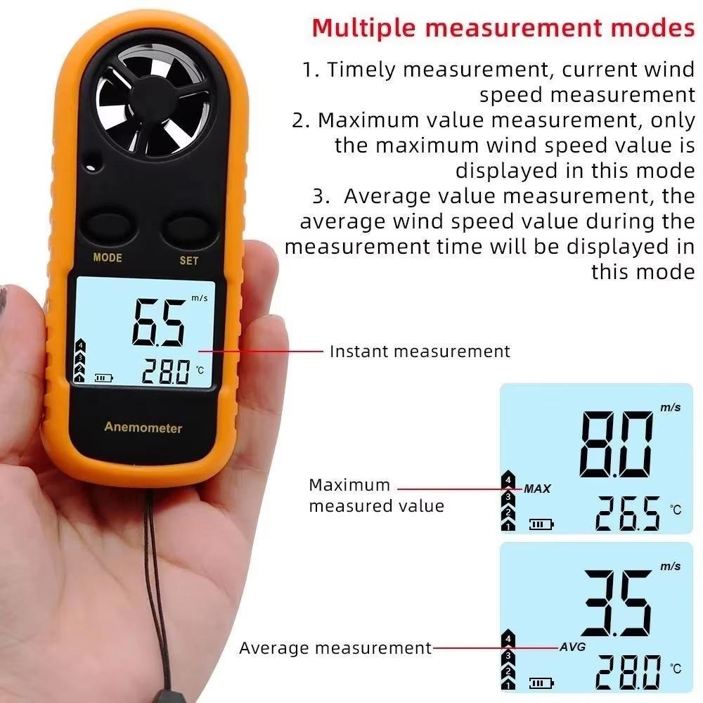 High precision Digital Wind Speed & Temperature Meter, Lcd backlight Waterproof Portable. Fast Measure 0-30 m/s Wind, -10 to 45℃ Temp. Professional Anemometer for Engineer, Electrician, Outdoor Indoor Use.