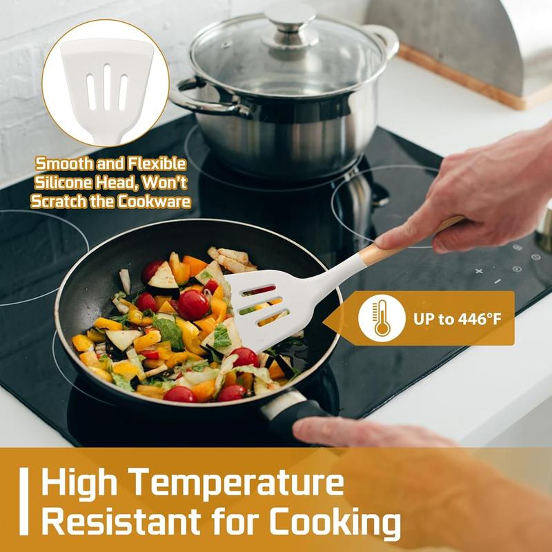 Silicone Kitchen Utensils Set, 6 Counts/set Wooden Handle Cooking Utensils Set, Heatproof Kitchen Tools for Non-stick Cookware