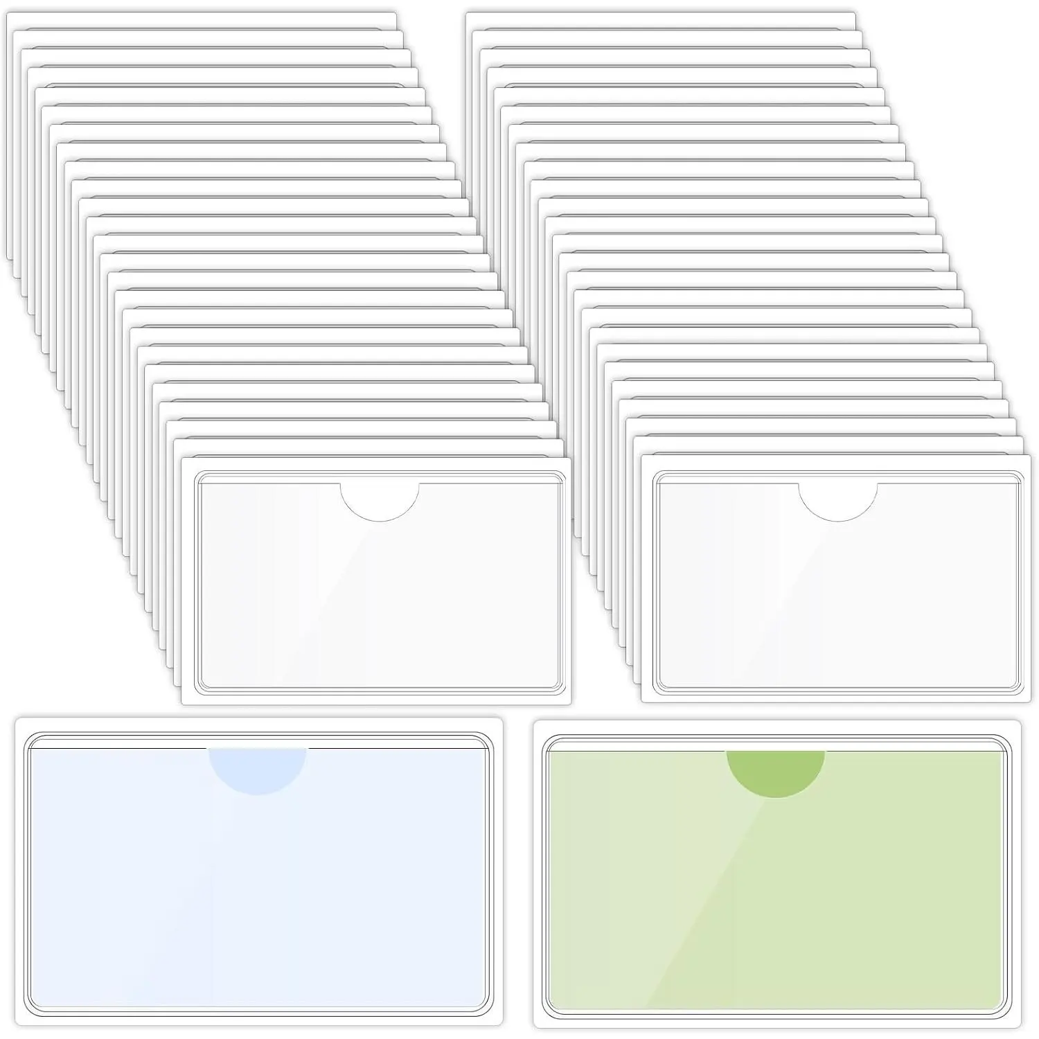 100 Packs Adhesive Label Storage Bin Pockets Clear Plastic Index Card Pockets Sleeves Adhesive Pouches Card Holders with Top Opening for Storage Bins, Library, Office (3.7 x 2.28'')
