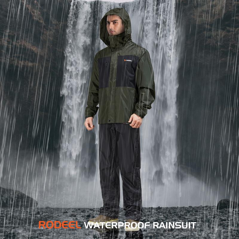【RODEEL】702 Waterproof Jacket and Pants Set Men Lightweight Breathable Full Zip Hooded Rain Coat Durable Rain Suit Weatherproof Rainwear Windbreaker For Outdoor Sports Hiking Camping Fishing Boating Construction Landscaping Gardening, Holiday Gift 【RODEEL】702 Waterproof Jacket and Pants Set Men Lightweight Breathable Full Zip Hooded Rain Coat Durable Rain Suit Weatherproof Rainwear Windbreaker For Outdoor Sports Hiking Camping Fishing Boating Construction Landscaping Gardening, Holiday Gift