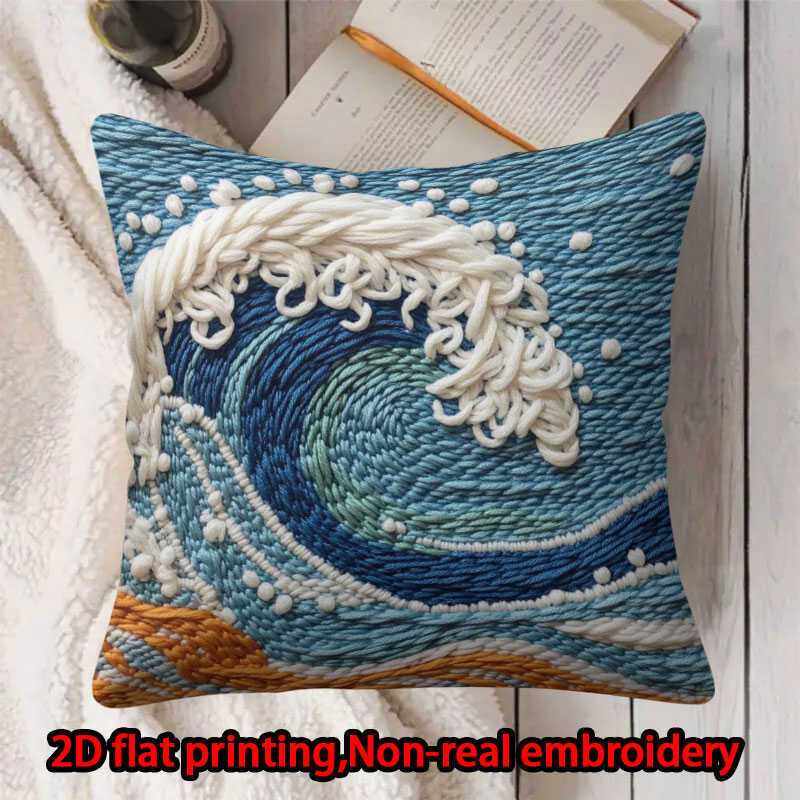 2D flat print 1pc short plush decoration single-sided pillowcase waves curling foam non-real embroidery Machine washable multi-size pillowcase suitable for bedrooms living rooms sofa(excluding pillow core)