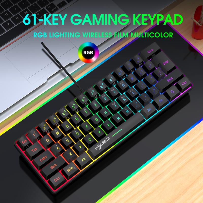 Gaming Keyboard & Mouse Combo - 61 Keys, Compact RGB Wired Keyboard Mouse, Ergonomic Design RGB Backlight Keyboard for PS4, Xbox, PC, Laptop, Mac, Mini, Keyboard