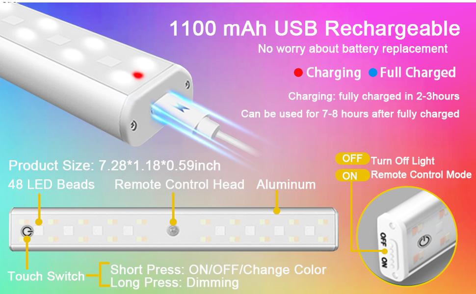 Under Cabinet Lights, Wireless Rechargeable LED RGB Under Counter Lights Bar 3 Packs 48 LED 15 Color Temps Dimmable with Remote Shelf Kitchen Closet Bedroom Lights