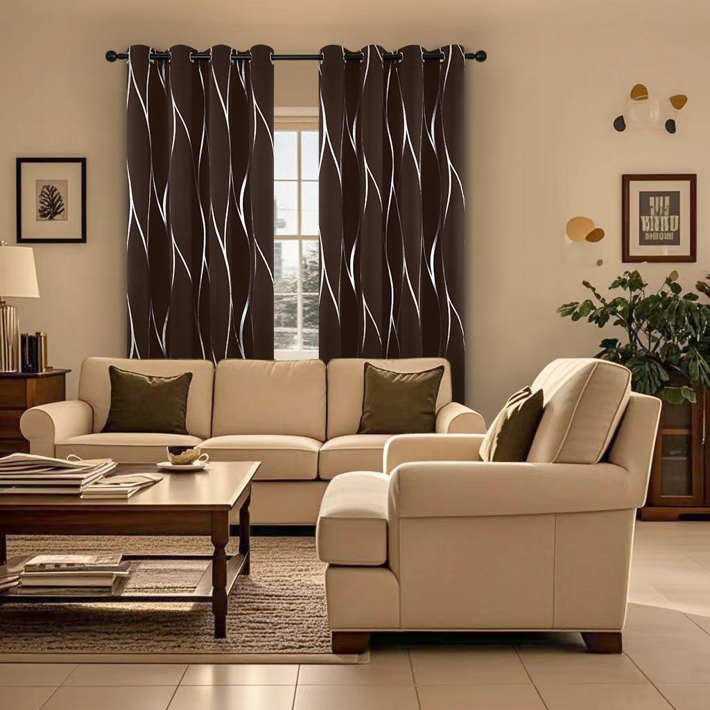 2-Piece Silver Wave Textured Printed Blackout Curtains, Insulating Light-Blocking Drapes, Modern Luxurious Bedroom & Living Room Decor for Home Living Room Decor