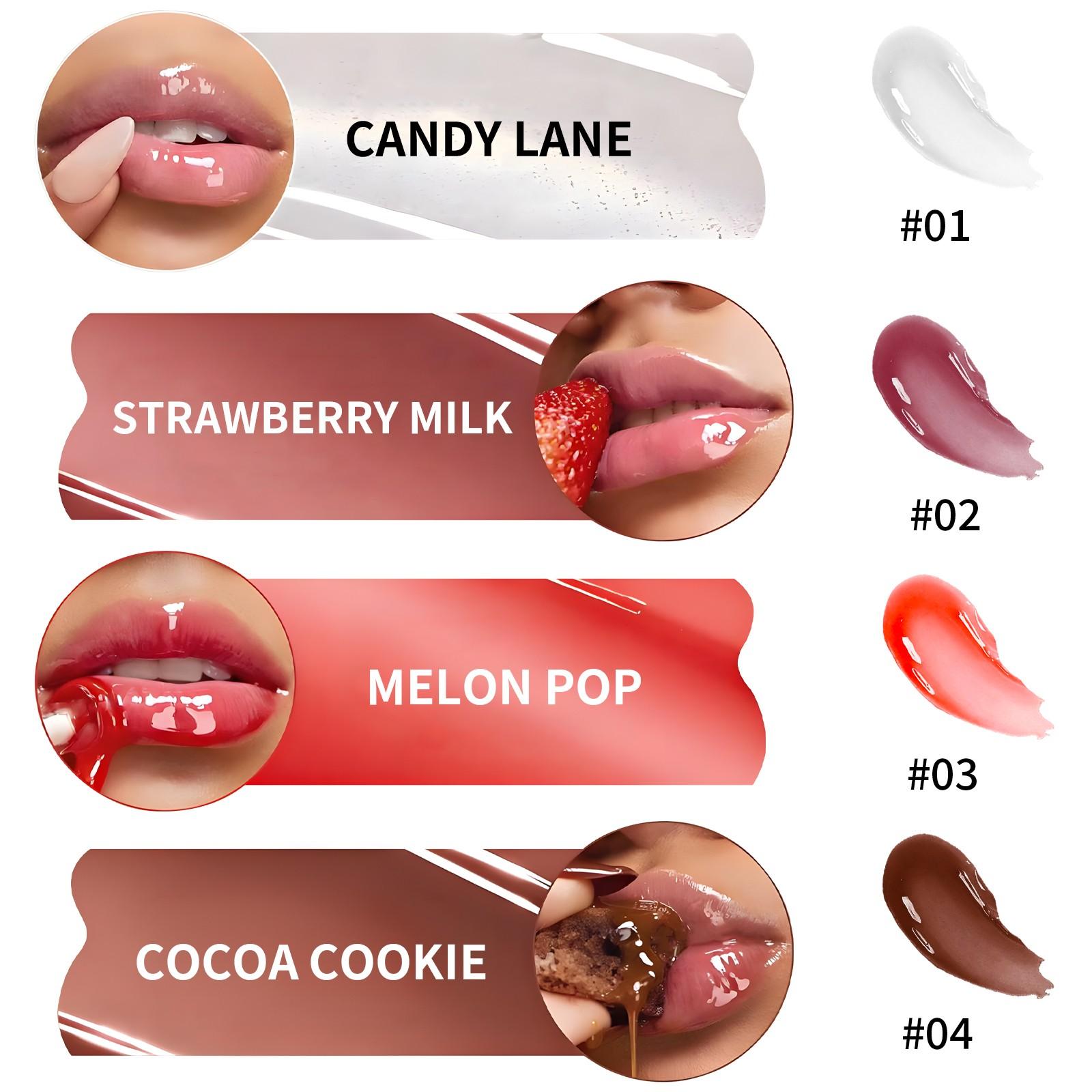 Set of 4 Liquid Hydrating Lip Gloss Essence Moisturizing Lip Oil Non-Sticky Cupcake Lips Plumping Lip Balm Makeup