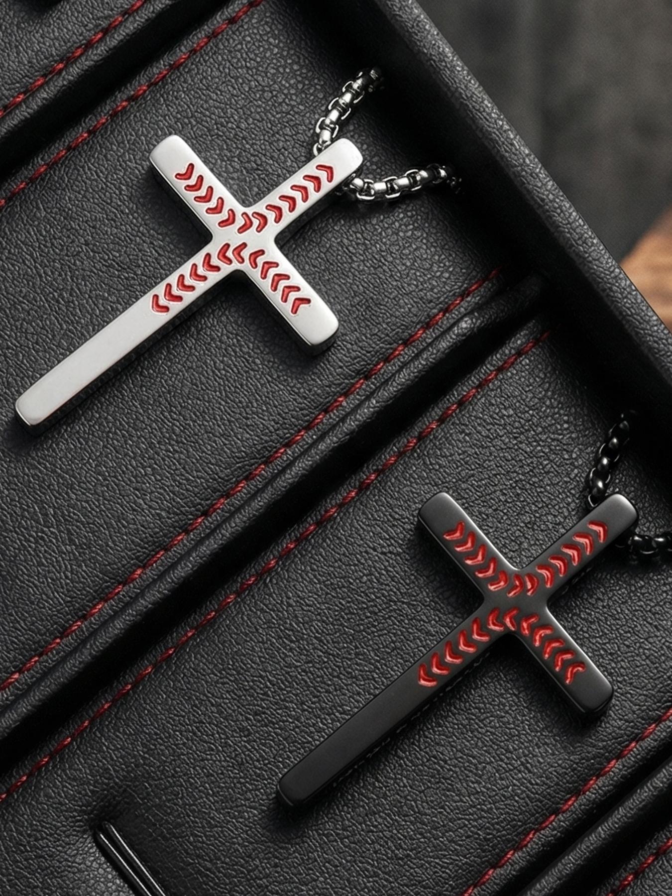 Punk Fashion Cross Necklace 4:13 Bible Verse Cross Pendant Necklace, Black and Silver Necklaces for Boys and Men #Baseball/316L Stainless Steel/Fade-Resistant/Hypoallergenic/Couples/Festivals/Parties/Ideal Gift
