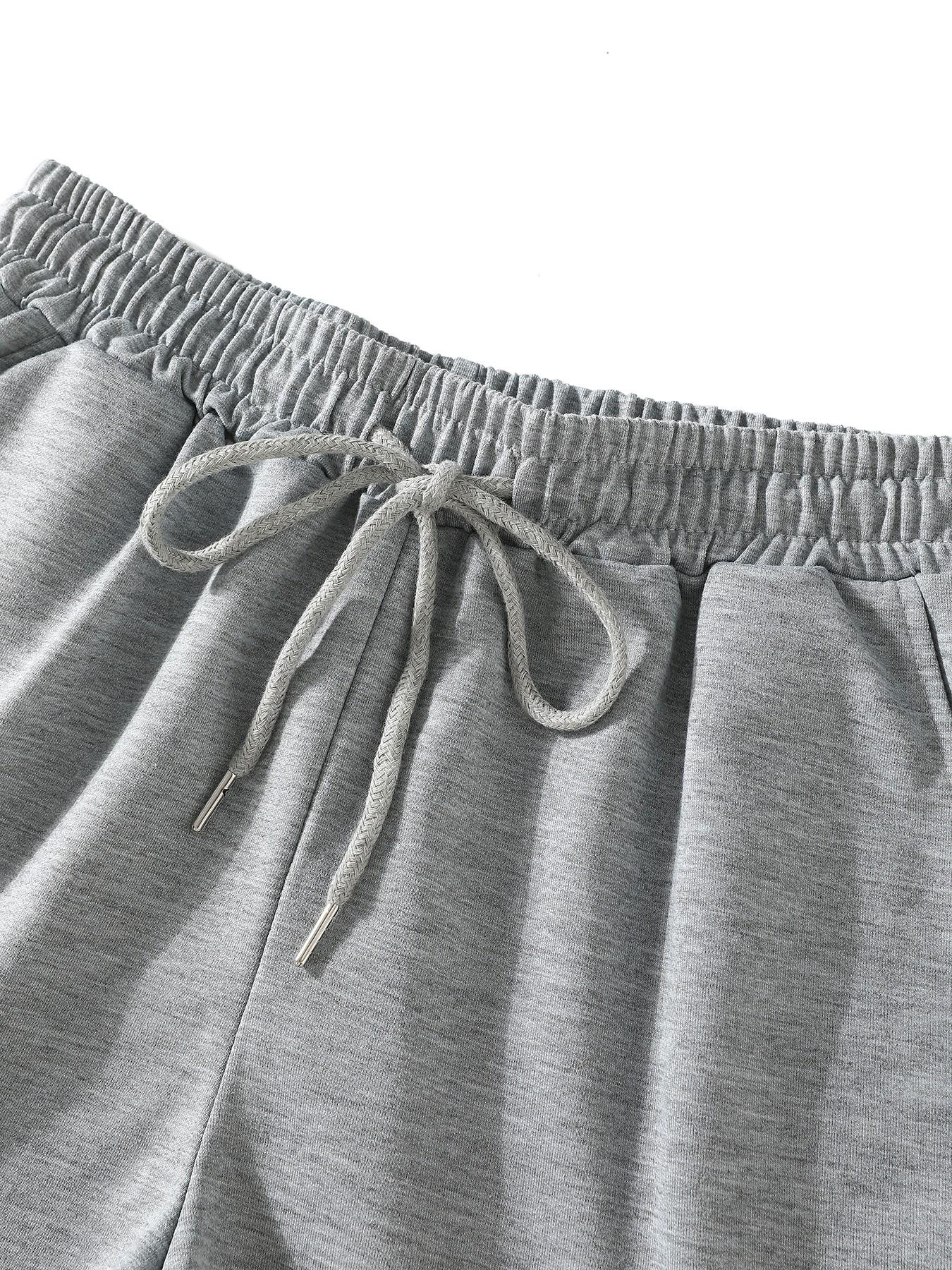Women's Letter Print Drawstring Waist Shorts, Casual Elastic Waist Pocket Shorts for Summer, Ladies Bottoms for Daily Wear