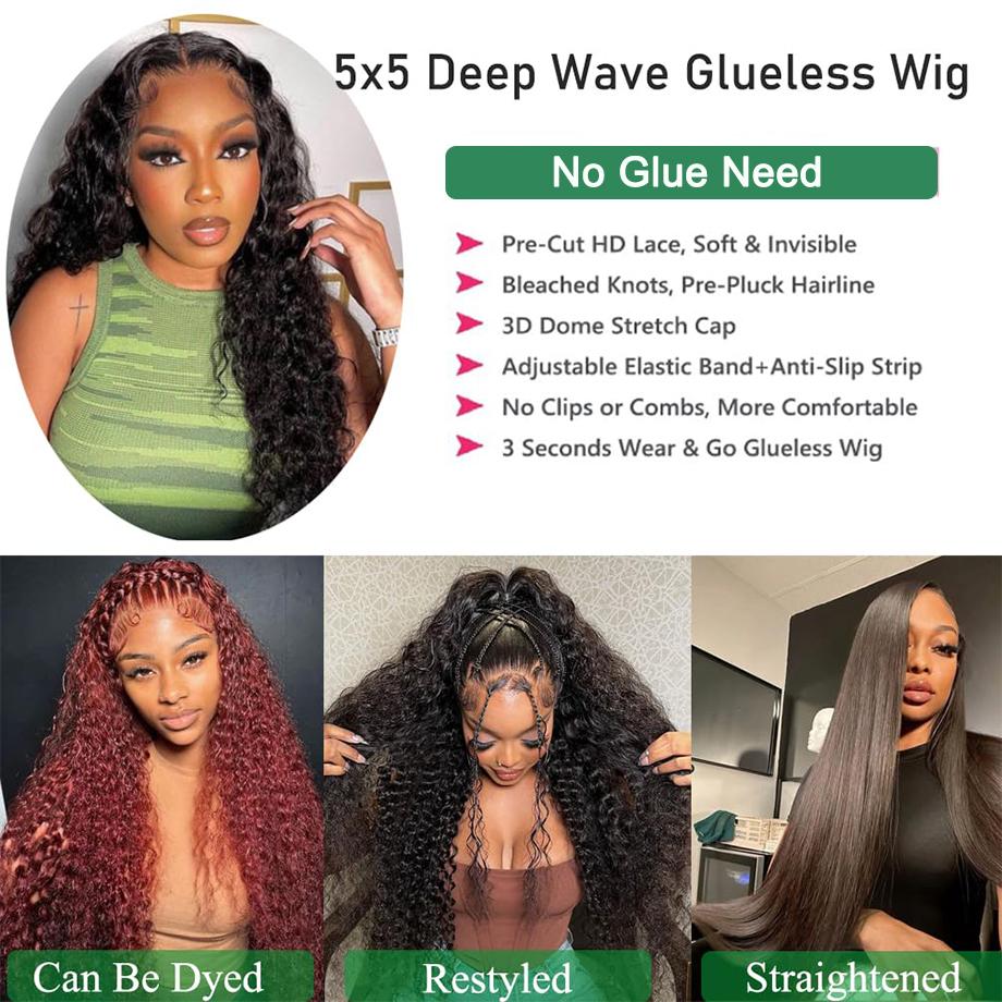 Glueless Wig Human Hair Deep Wave 6x4 5x5 9x6 Pre Cut Lace Wig Human Hair Ready To Wear Lace Closure Wigs for Women Transparent Lace Front Wig #TikTokShopFallDealsForYou #TikTokShopHolidayHaul
