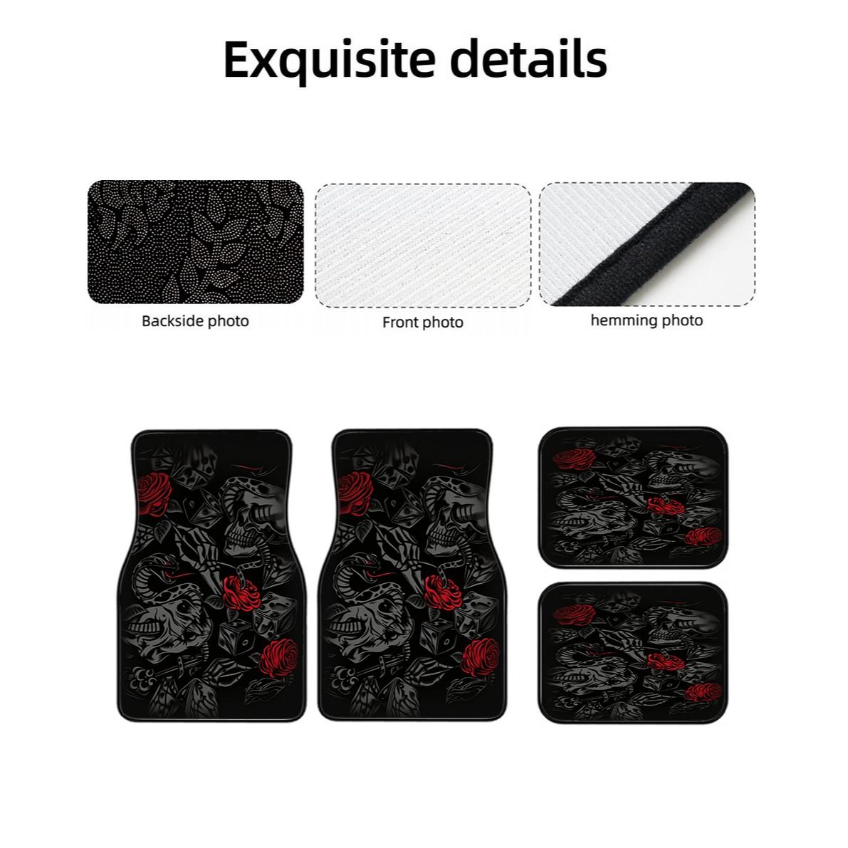 Four-Piece Retro Skull Rose Car Mats, Non-Slip Waterproof Floor Protectors, Universal Fit for Suvs and Cars, Ideal for Car Enthusiasts