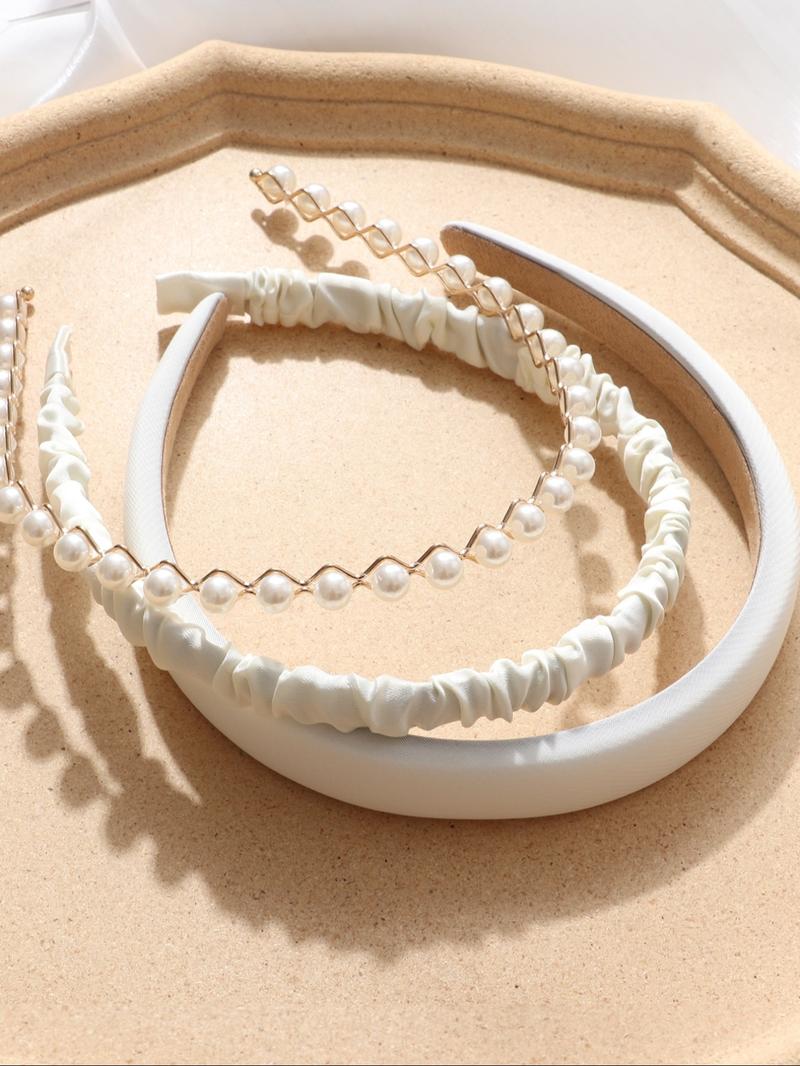 Gorgeous Faux Pearl Decorated Hair Hoop, Elegant Ruched Design Hair Hoop for Women & Girls, Casual Versatile Hair Accessories for Daily Wear Headband Gorgeous Faux Pearl Decorated Hair Hoop, Elegant Ruched Design Hair Hoop for Women & Girls, Casual Versatile Hair Accessories for Daily Wear Headband