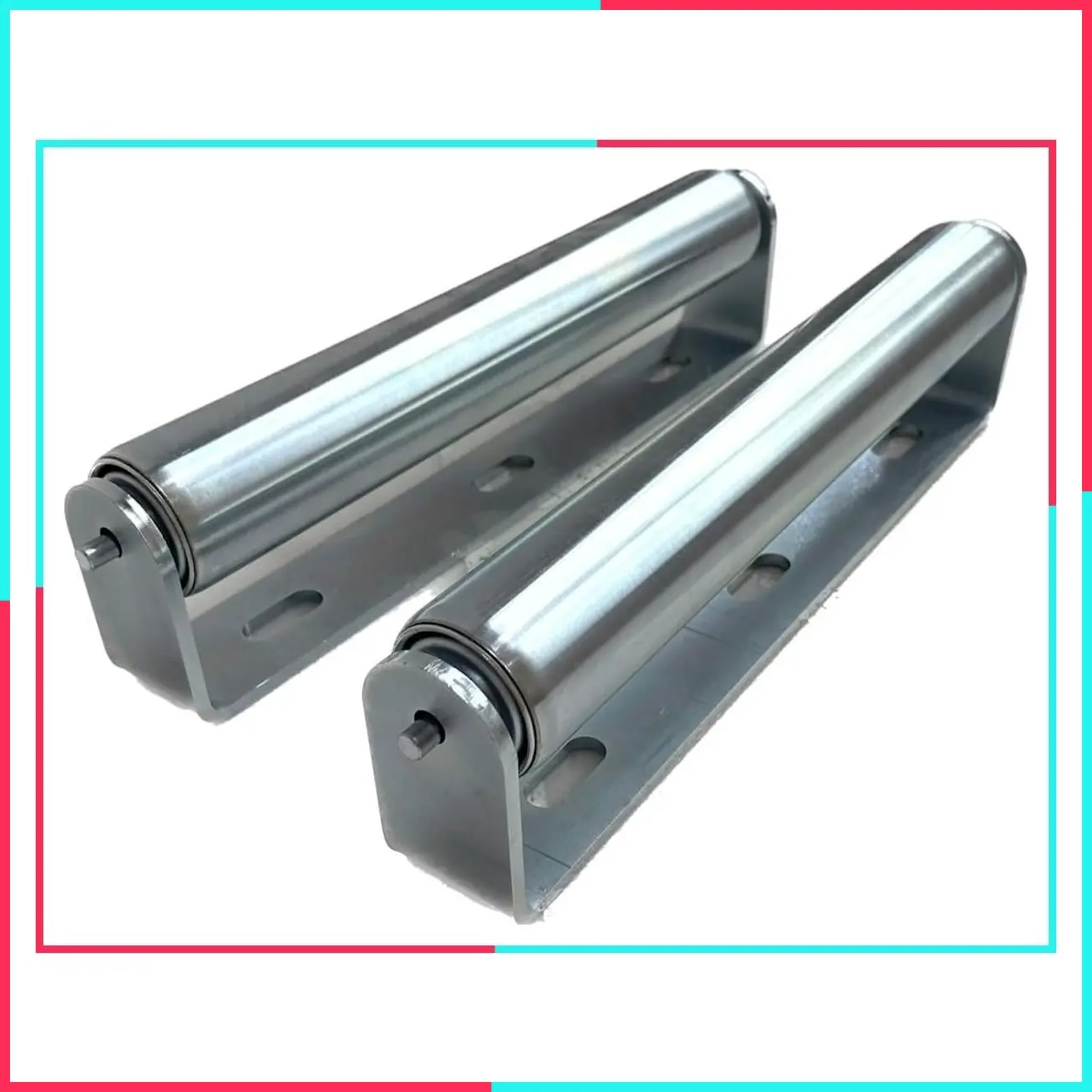 Pack of 2 10" BF Long Roller and Bracket 1.5"Ø Galvanized Steel Conveyor Roller Set Versatile Support Rollers for Woodworking, Roller Stand or Bike Rollers