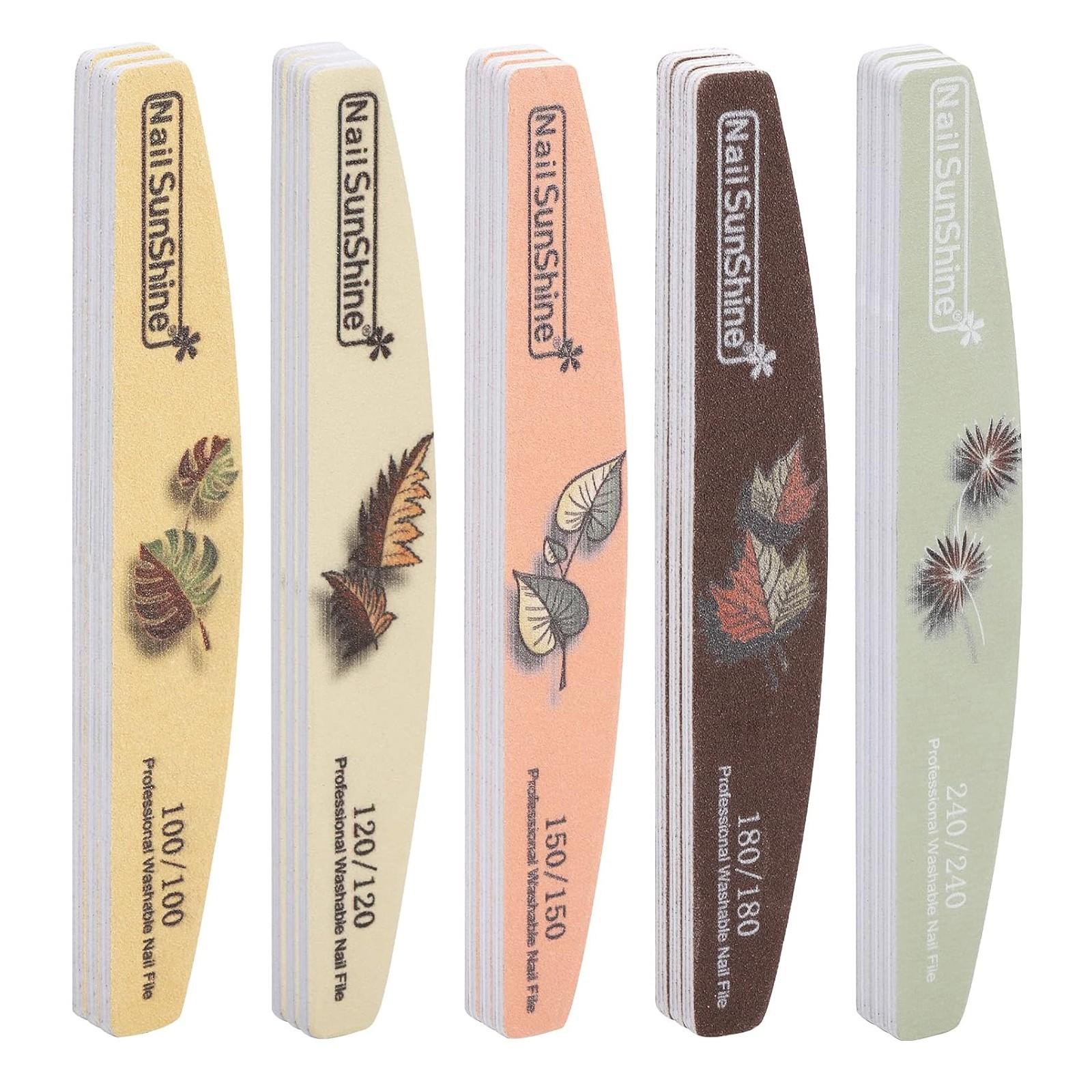 5-piece Nail File Set - Professional Half-Moon Nail File Double-Sided Sanding Board, Washable Nail Files and Buffing Block, Smooth and Shape Nails, Manicure and Pedicure Polishing Tool