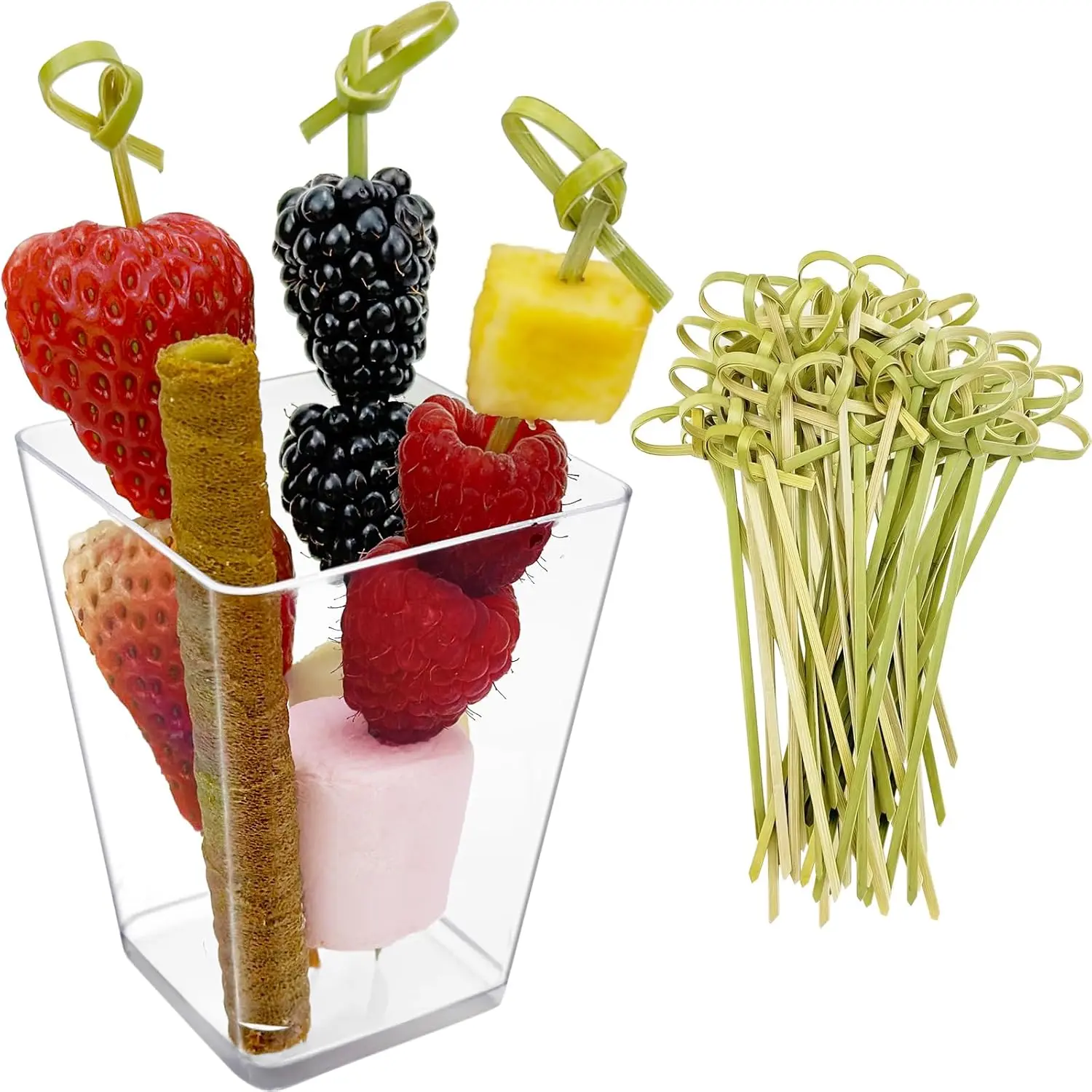20 Sets Plastic Charcuterie Cups with Sticks, Clear Appetizer Cups Fruit Cups 5 oz for Party (20 Cups+50 Sticks)