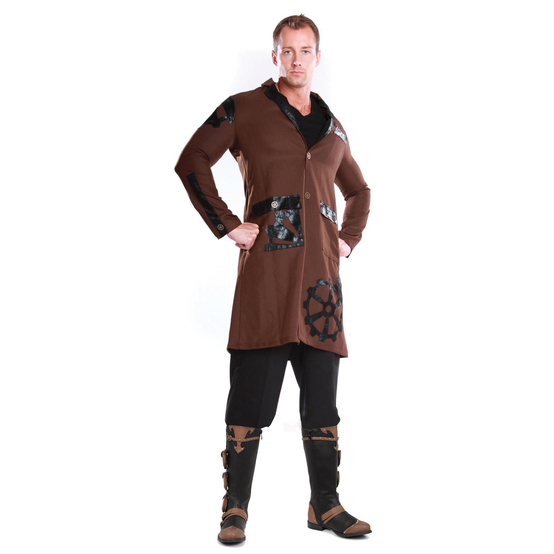 Men's Large-Size Medieval Steampunk Retro High Boots with Pockets - Time Traveler Cosplay, Halloween Pirate Footwear, Decor, Polyester