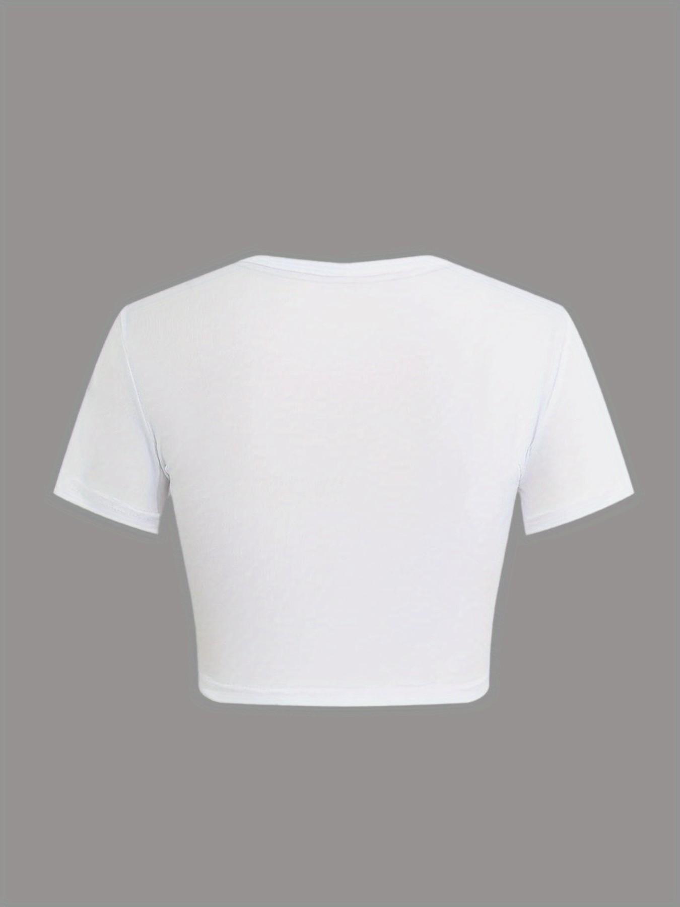 Women's Y2K Letter Print Short Sleeve T-Shirt, Vintage 90s Graphic Tee, Casual Stylish Tee, Casual Fitted Round Neck Summer Top