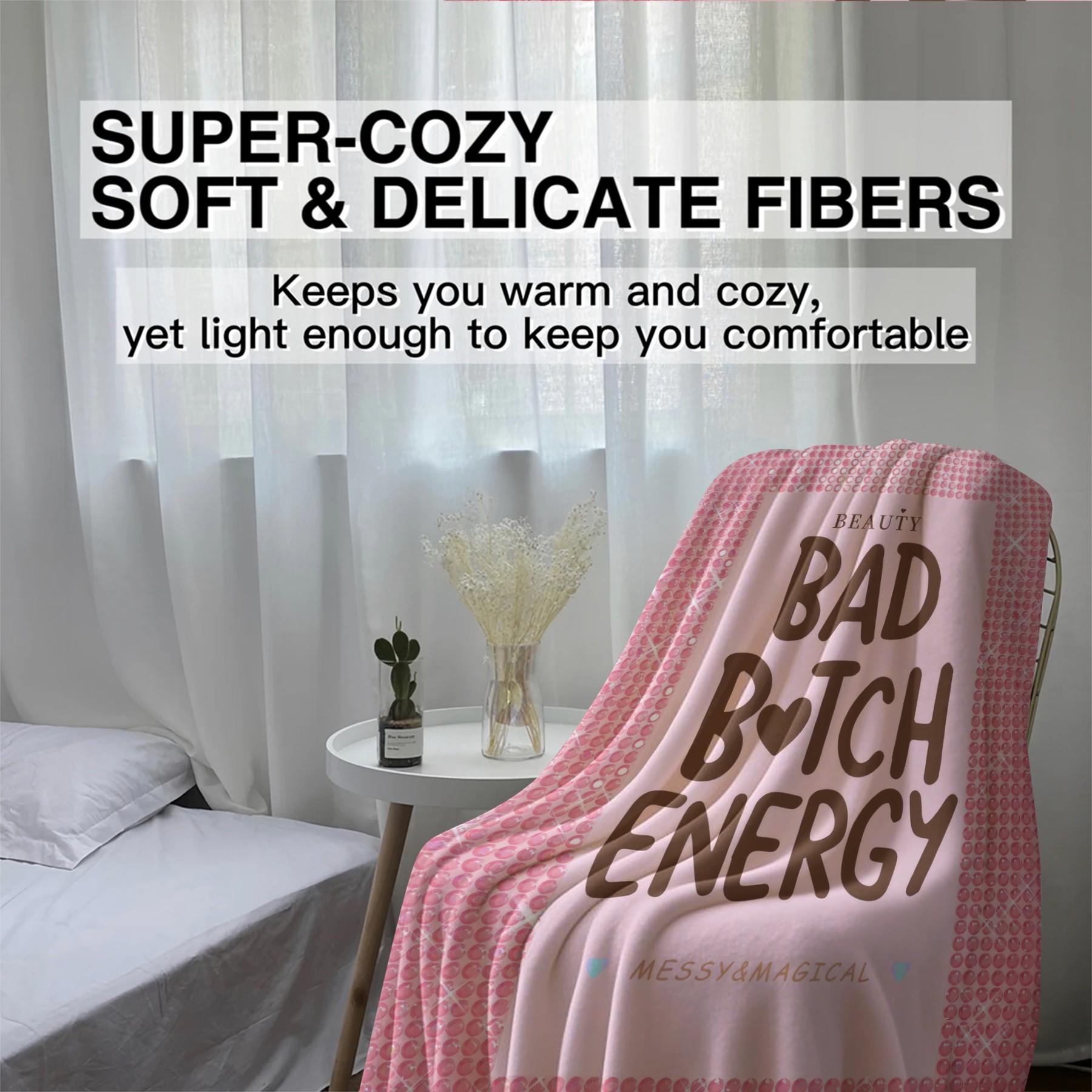 Bad B*tch Energy Flannel Blanket, Cute Sweet Print Warm Throw Blanket, Soft Cozy Nap Blanket for Couch Bed Recliner, All-Purpose Home Decor Gift Blanket