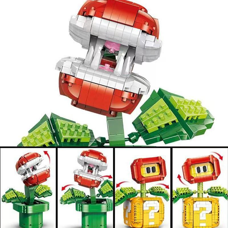 2-Pack Fun Style Carnivorous Plant Flame Flower Building Block Model Kit, Classic Game Elements, Cute Decorative Figurine, Holiday Gift
