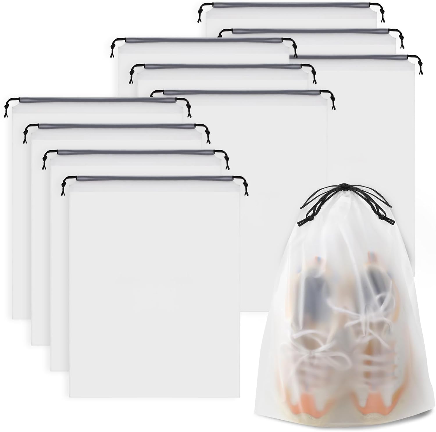 5 Pack Clear Drawstring Shoe Storage Bags, Waterproof Transparent Travel Shoe Pouches 15.7 x 11.8 Inch, Dust-Proof Portable Shoe Organizer Bags for Men Women, Gym, Trips, Luggage Packing, Closet Storage and Daily Shoe Arrangement