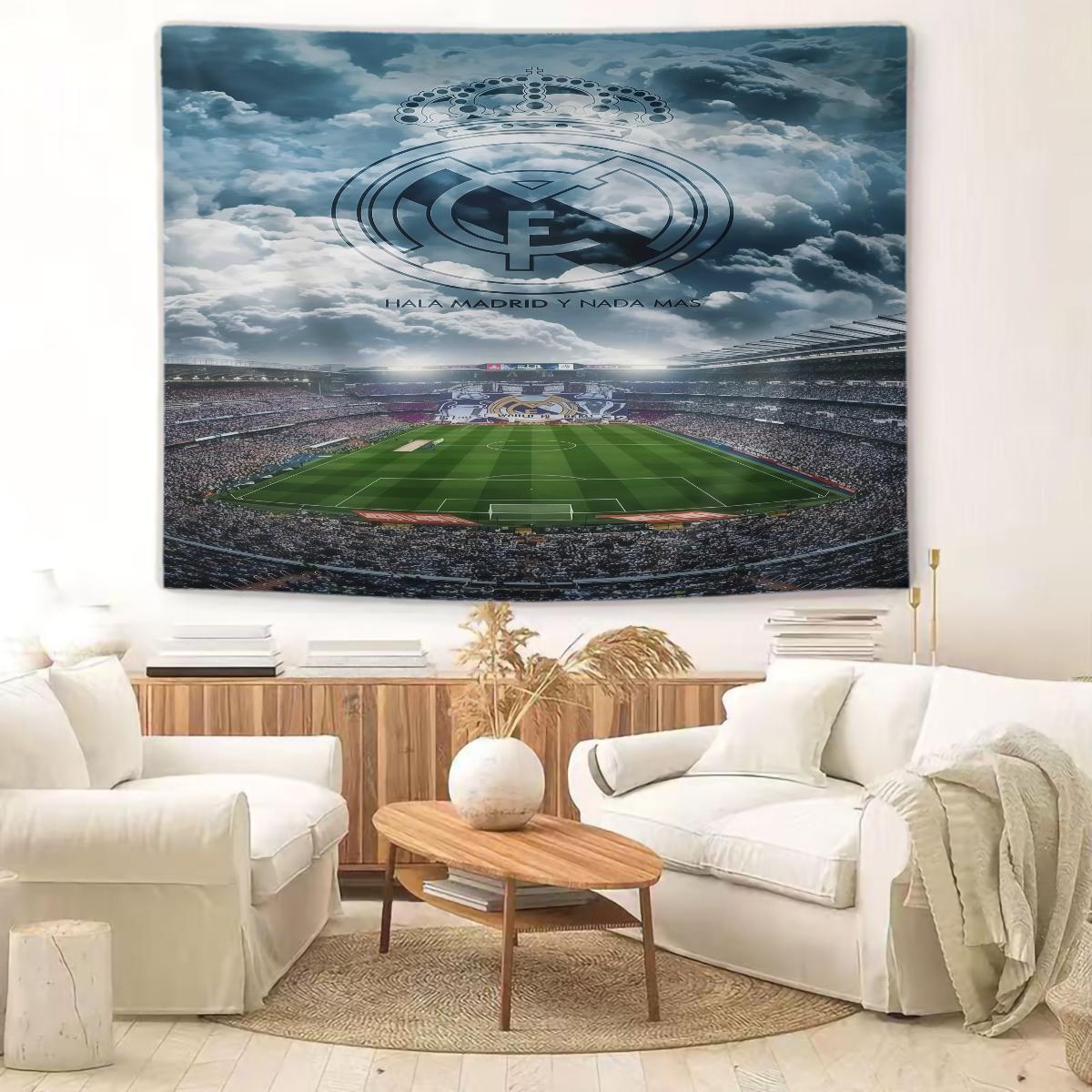 Real Madrid CF Tapestry Wall Hanging, Soccer Team Champions League Themed Wall Tapestry, Sports Fan Room Decor, Dorm Bedroom Living Room Man Cave Wall Art Decoration, Perfect Gift for Football Fans