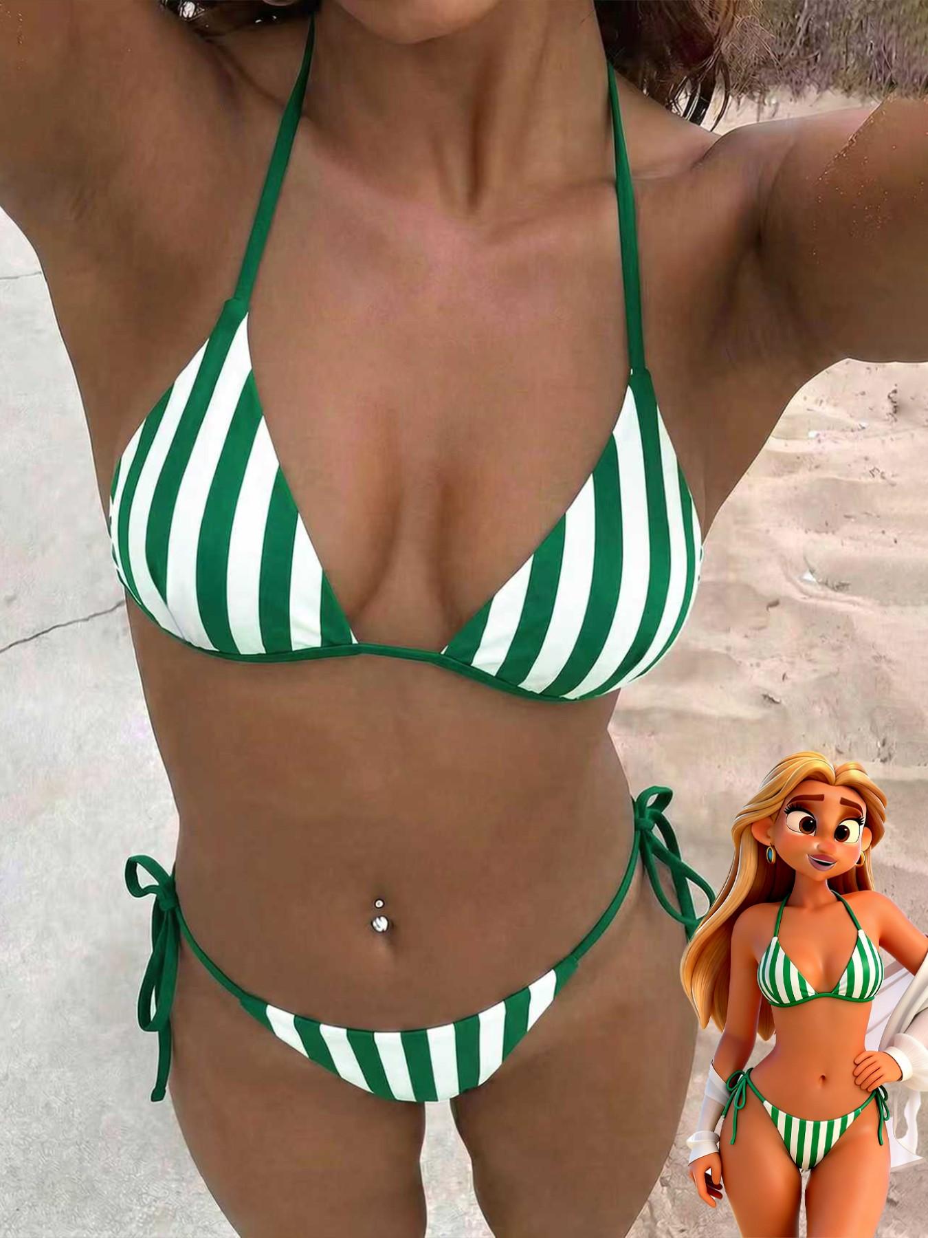 Women's Sexy Fashion Two-Piece Swimsuit, Summer Beach Bikini Set, Random Print, Casual Style, Polka Dot Pattern, All Seasons, Stripe Bikini