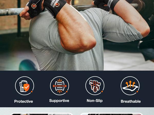 Gym Gloves, Half-Finger Breathable Workout Gloves for Men Women, Padded Weight Lifting Gloves with Wrist Wraps Support, Full Palm Protection, Gym Training SG902