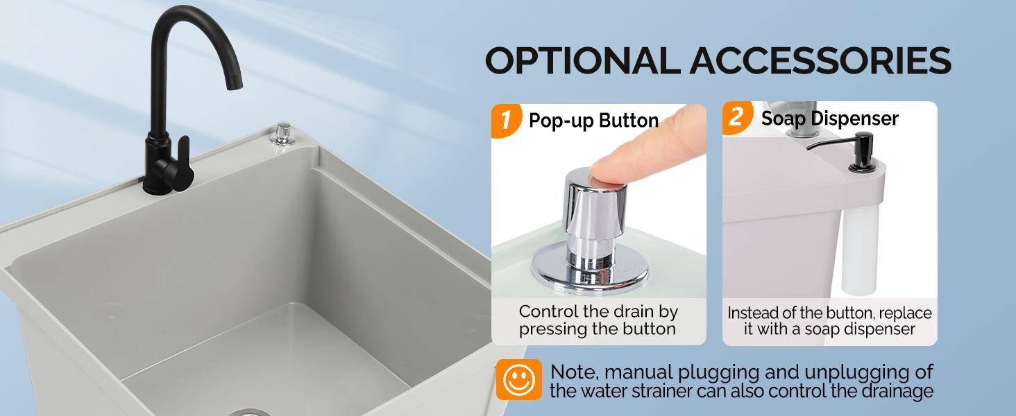 Industrial Grey Rectangular Freestanding Bathroom Utility Sink Laundry Tub - Stainless Steel Faucet, Waterproof Durable, Fully Assembled Indoor Wash Basin, 23.6"W×23.6"D×36.2"H 36.2" Tall Reach, Ideal for Households, Manufacturer Warranty