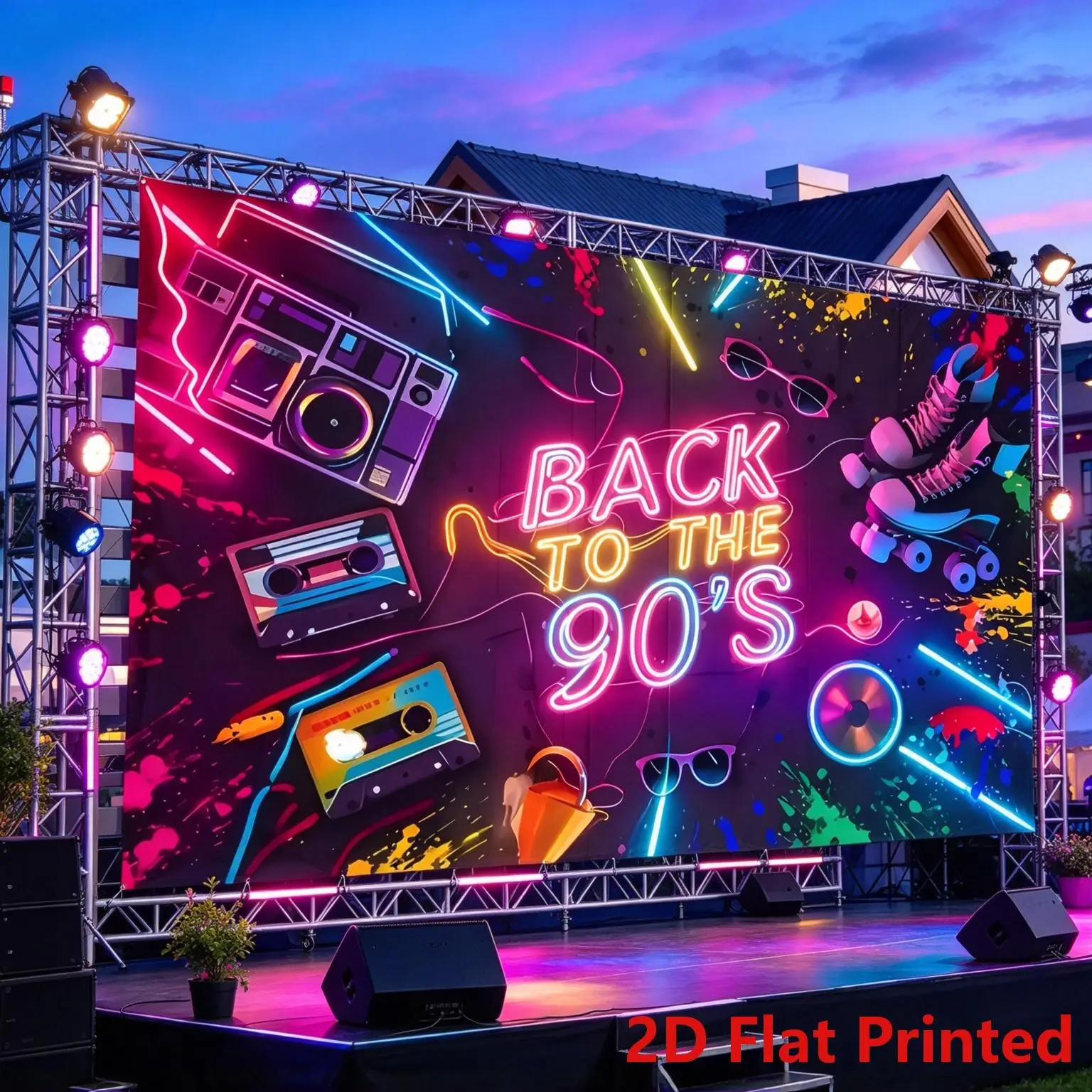 90s Party Background Banner, Neon Print Polyester Fabric, Indoor/outdoor Decor, Retro Theme, Bar Wall Decoration, Multiple Sizes Available