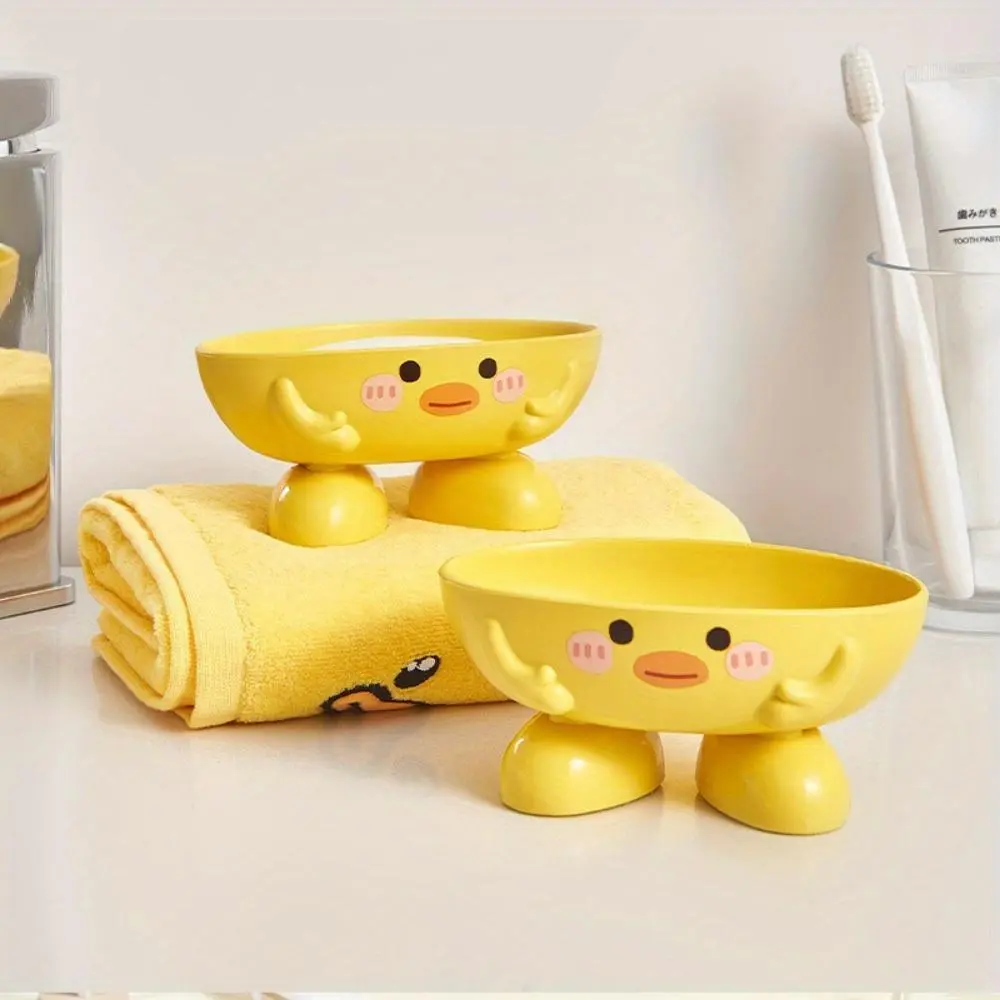 1pc Cute Yellow Duck Soap Dish with Drainage - Adorable Cartoon Design, Durable Plastic, Oval Shape, Prevents Water Accumulation, Stable & Easy to Clean for Bathroom or Sink Storage, Bathroom Soap Holder | Decorative Soap Container