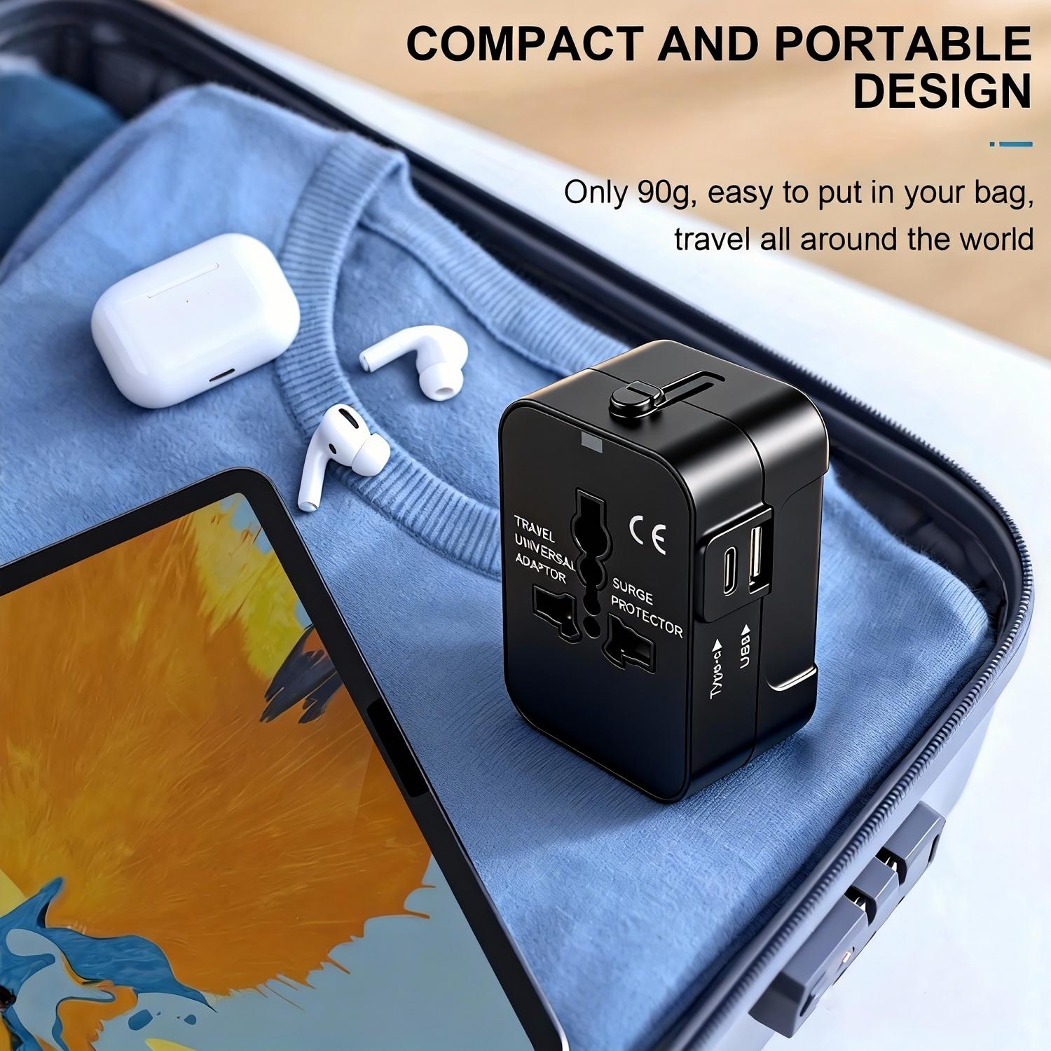 Universal Travel Adapter, One USB Port 5v2.1a+ One Type-C Port 5v2.4a+ One AC Adapter, 650w/110v, 1300w/220v, Supports over 150 Countries, Good for Travel, Home And Office