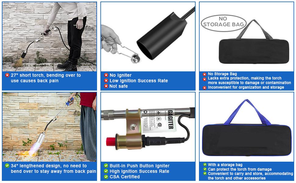 Portable Propane Torch Burner with Storage Bag Powerful Propane Weed Torch with 10FT Hose Flame Weeder with Turbo Trigger for Flame Weeding,Roof Asphalt,Ice Snow,Road Marking