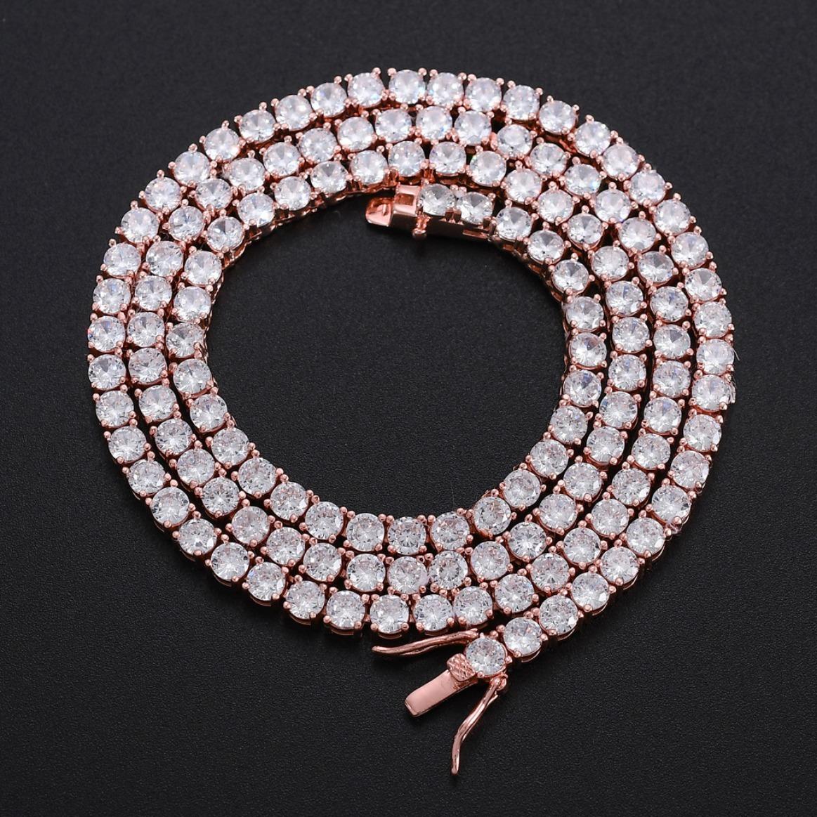 Rosegold 3/4/5/6mm Tennis Chain Moissanite Necklace Hip Hop Glittering Iced Out Luxury Fashion Jewelry For Men And Women Gift
