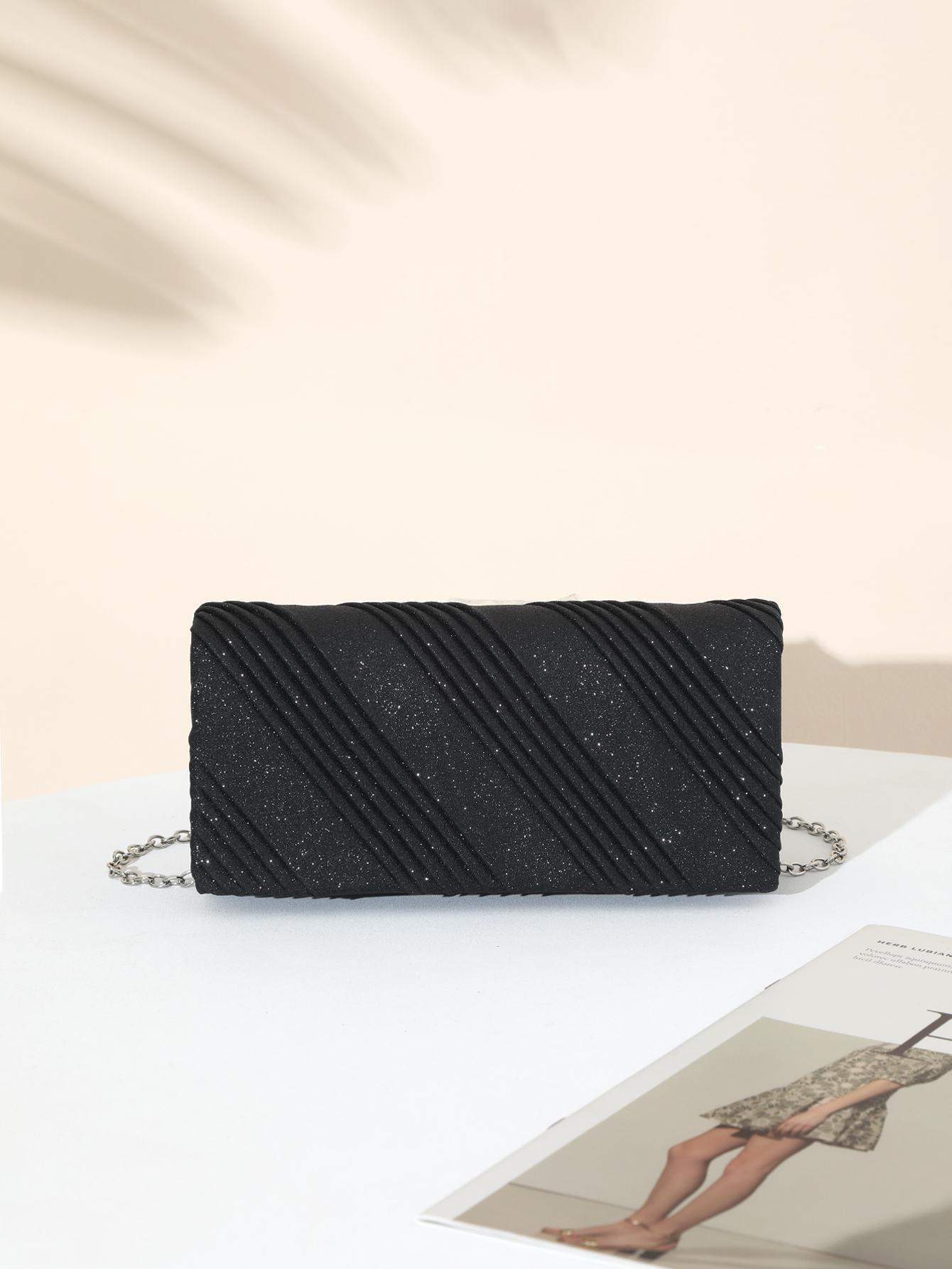 Rhinestone Decor Pleated Clutch Bag, Elegant Handbag for Party and Events, Fashionable Shoulder Crossbody Chain Bag, 1pc