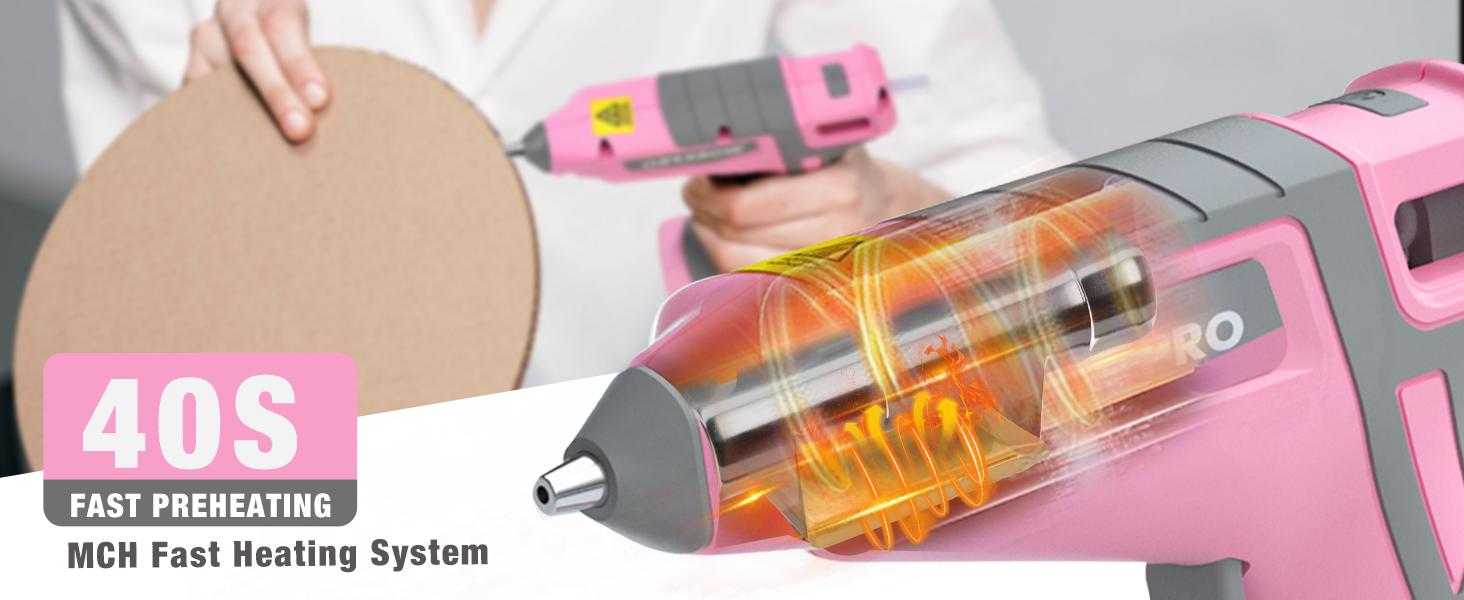 #backtoschool WORKPRO Pink Cordless Hot Melt Glue Gun, 7.2V Rechargeable Fast Preheating Glue Gun Kit with 20 Pc Premium Mini Glue Stick, Automatic-Power-Off Glue Gun for Art, Craft, Decoration - Pink Ribbon