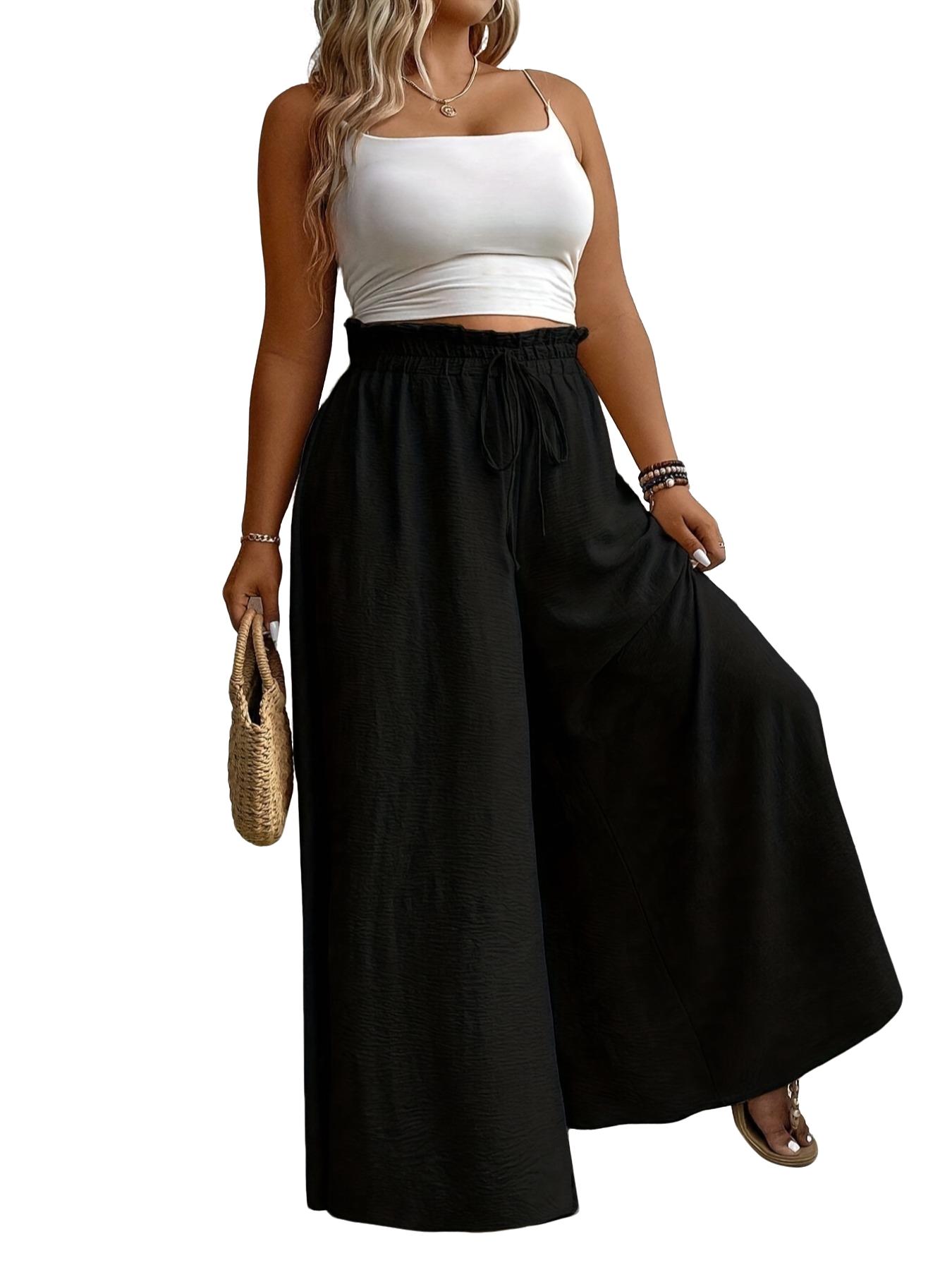 Elegant Plus Size Women's Wide Leg Pants, Loose Fit Commuter Style, Drapey Casual Trousers, Trendy Ladies Fashion Elegant Plus Size Women's Wide Leg Pants, Loose Fit Commuter Style, Drapey Casual Trousers, Trendy Ladies Fashion