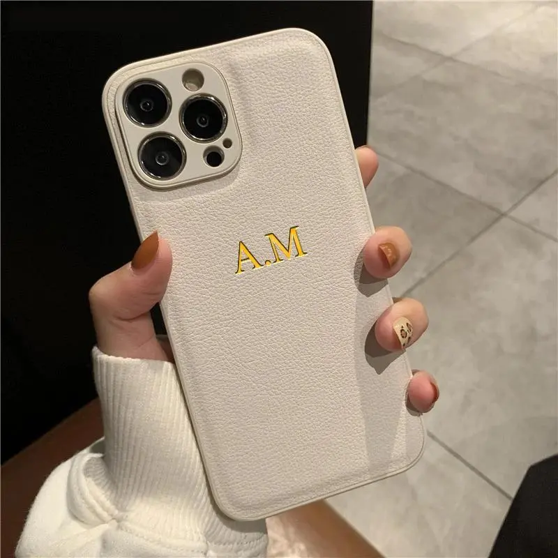 Personalized Phone Case For iPhone 17 16 15 14 13 12 11 Pro Max Plus 17Air   PU Leather Customized Initials Name Gift Cover