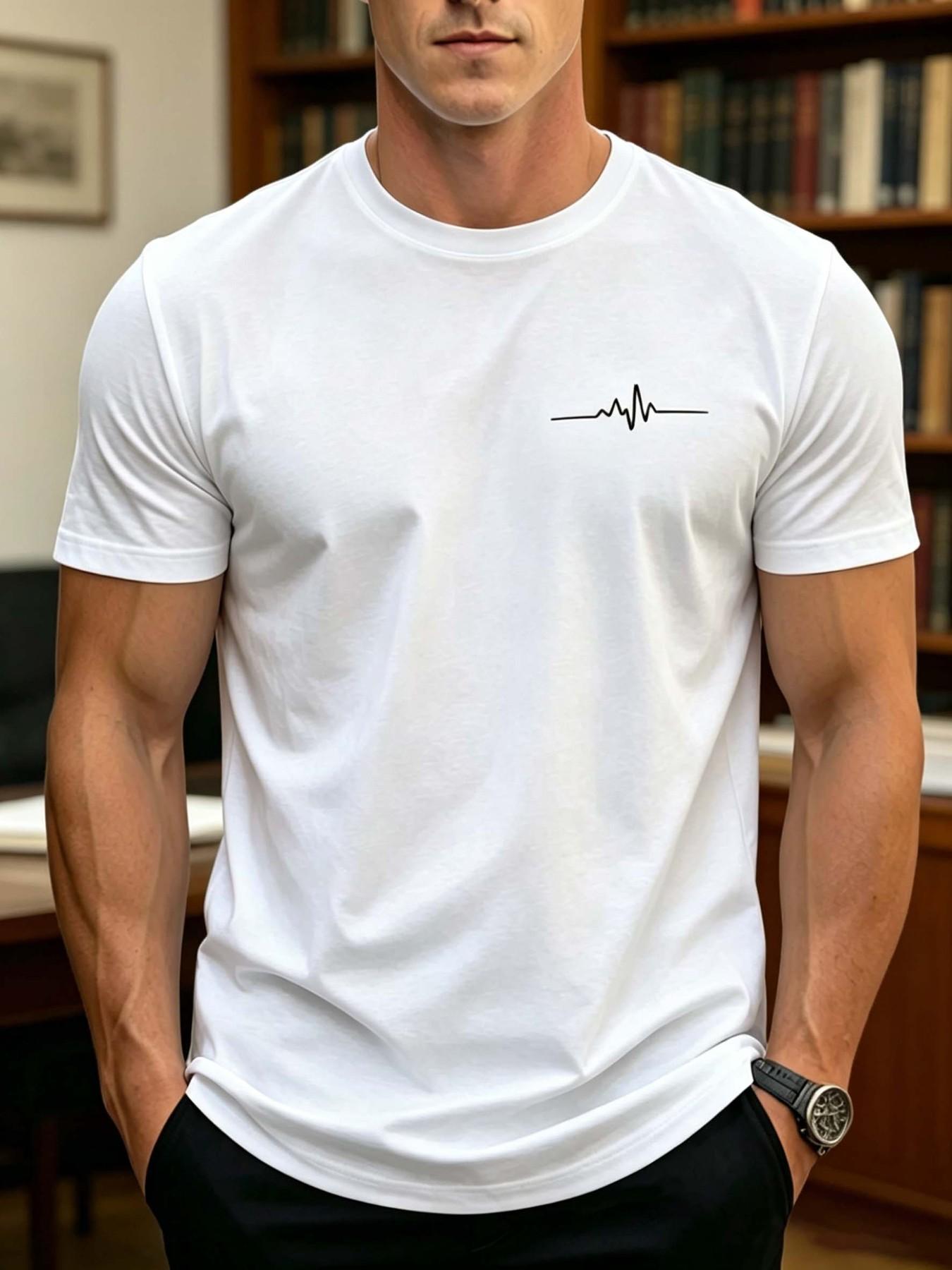 Men's Geometric Print Round Neck Short Sleeve Top, Casual Loose-Fitting T-Shirt, Perfect Gift for Boyfriend, All Seasons Wear