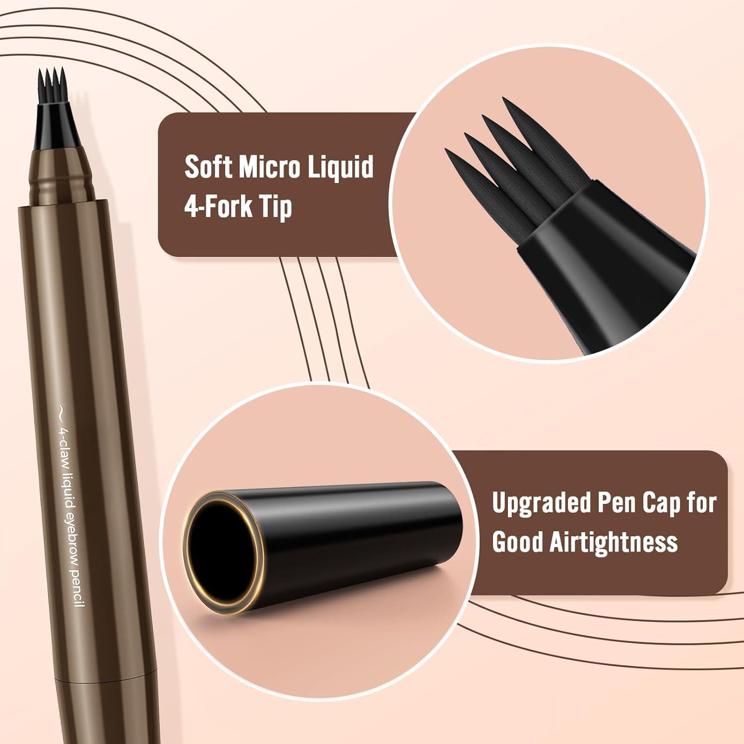 Microblading Eyebrow Pencil, 3D Waterproof Microblading Eyebrow Pen 4 Fork Tip Tattoo Pencil, Precise Natural Brow Magic Eyebrow Pencil with Hair Like Strokes, 4 Points Multi-Used Eye Brow Pencils for Women