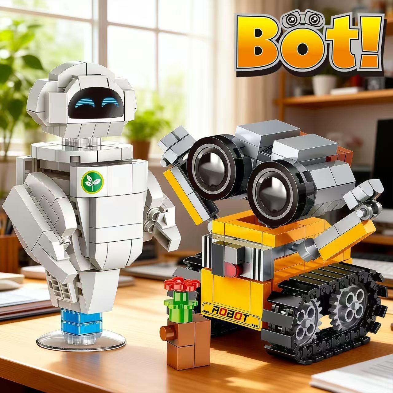 2-Pack New Edition Cute Mini Robot Building Blocks 3D Model Kit, Healing Adorable Toy Decor for Desk, Birthday Gift Idea