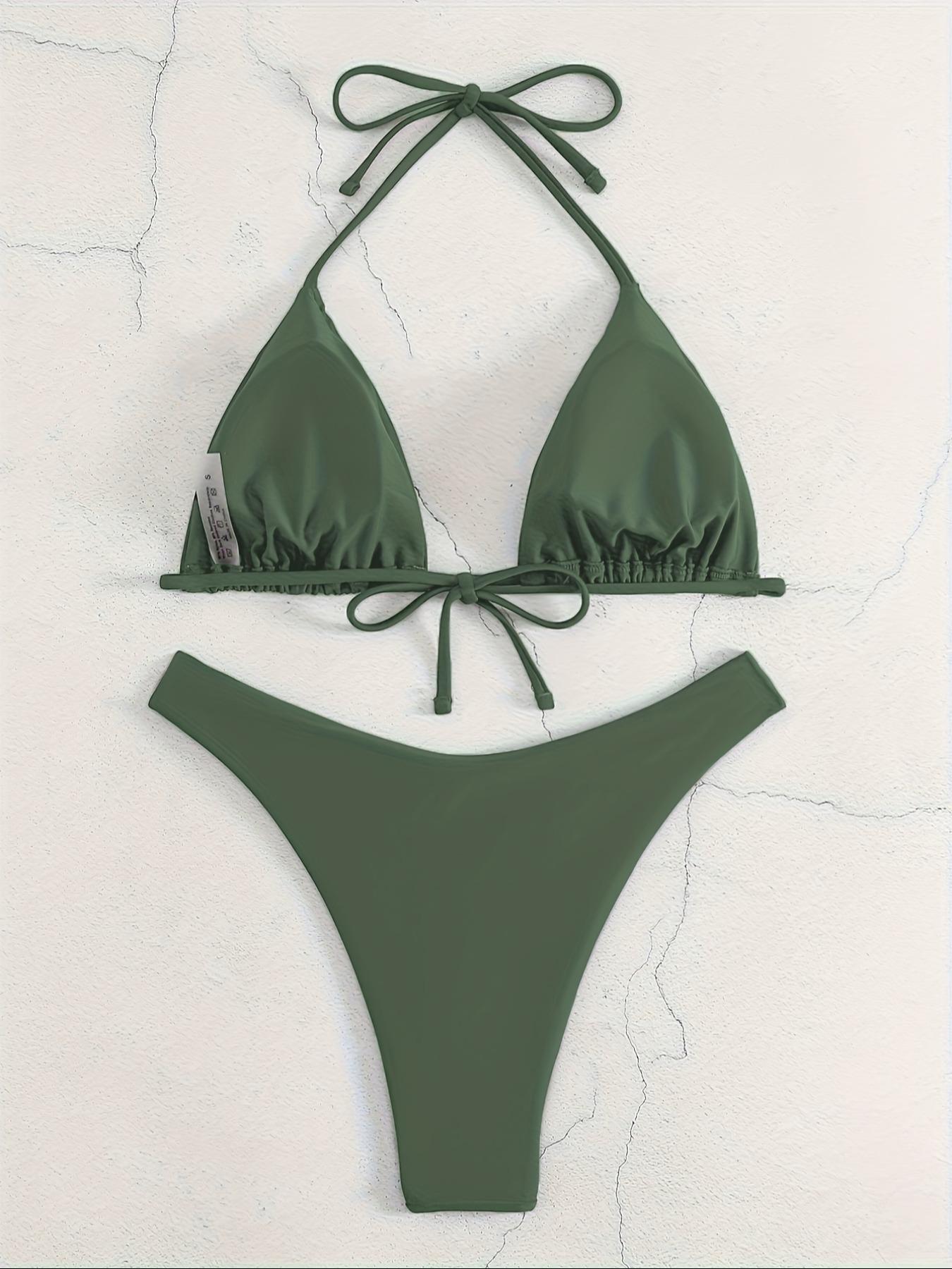 Women's Solid Color Sexy Backless Ruched Swimsuit Style Bikini Set Two-Piece Swimsuit, Stylish Beachwear Swimwear, Comfortable & Trendy Design